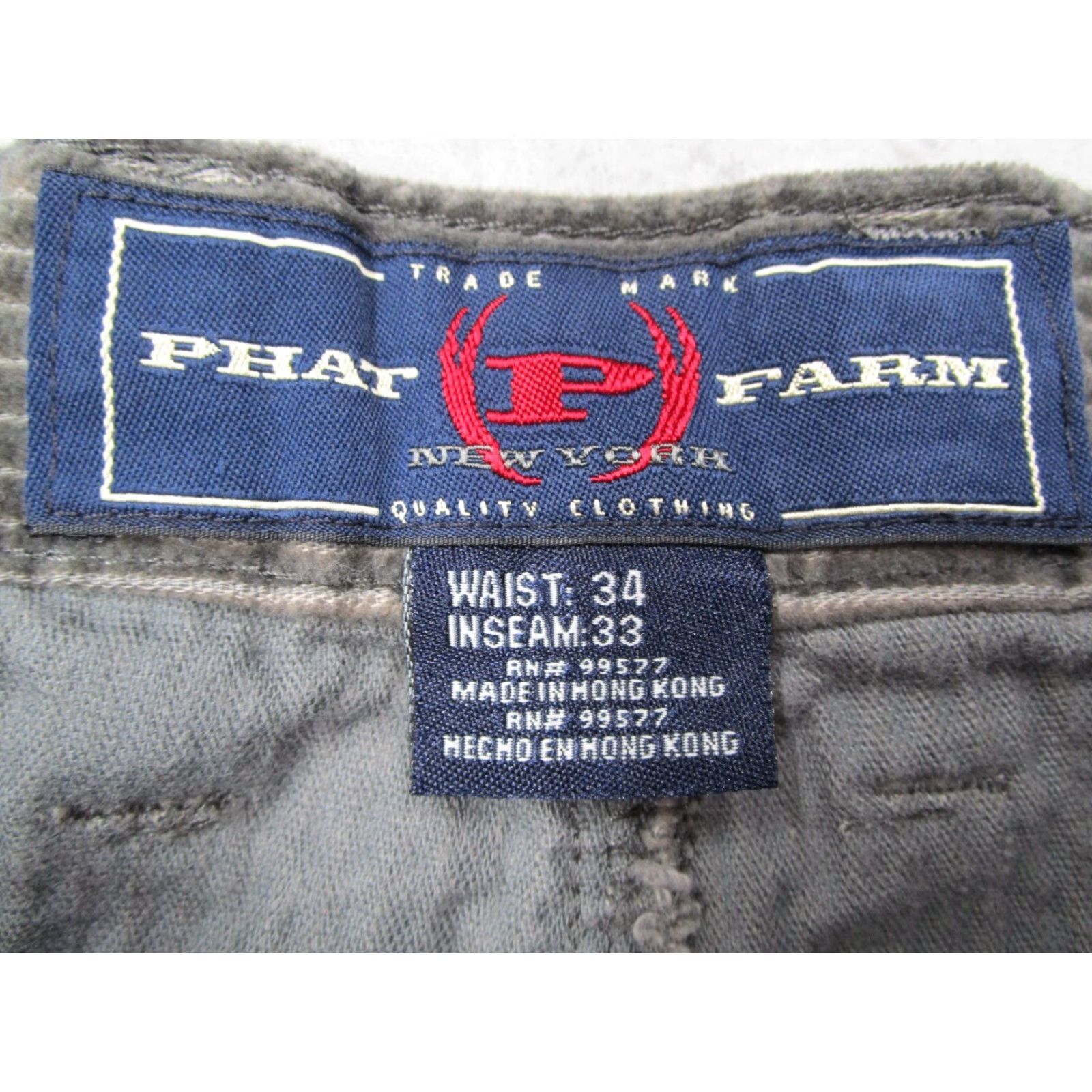 Todd Snyder VINTAGE Phat Farm Pants Mens 34 Gray Corduroy Chino Flat Front 5-Pocket Regular Inseam 31in Mens Size US 34 / EU 50 - 2 Thumbnail