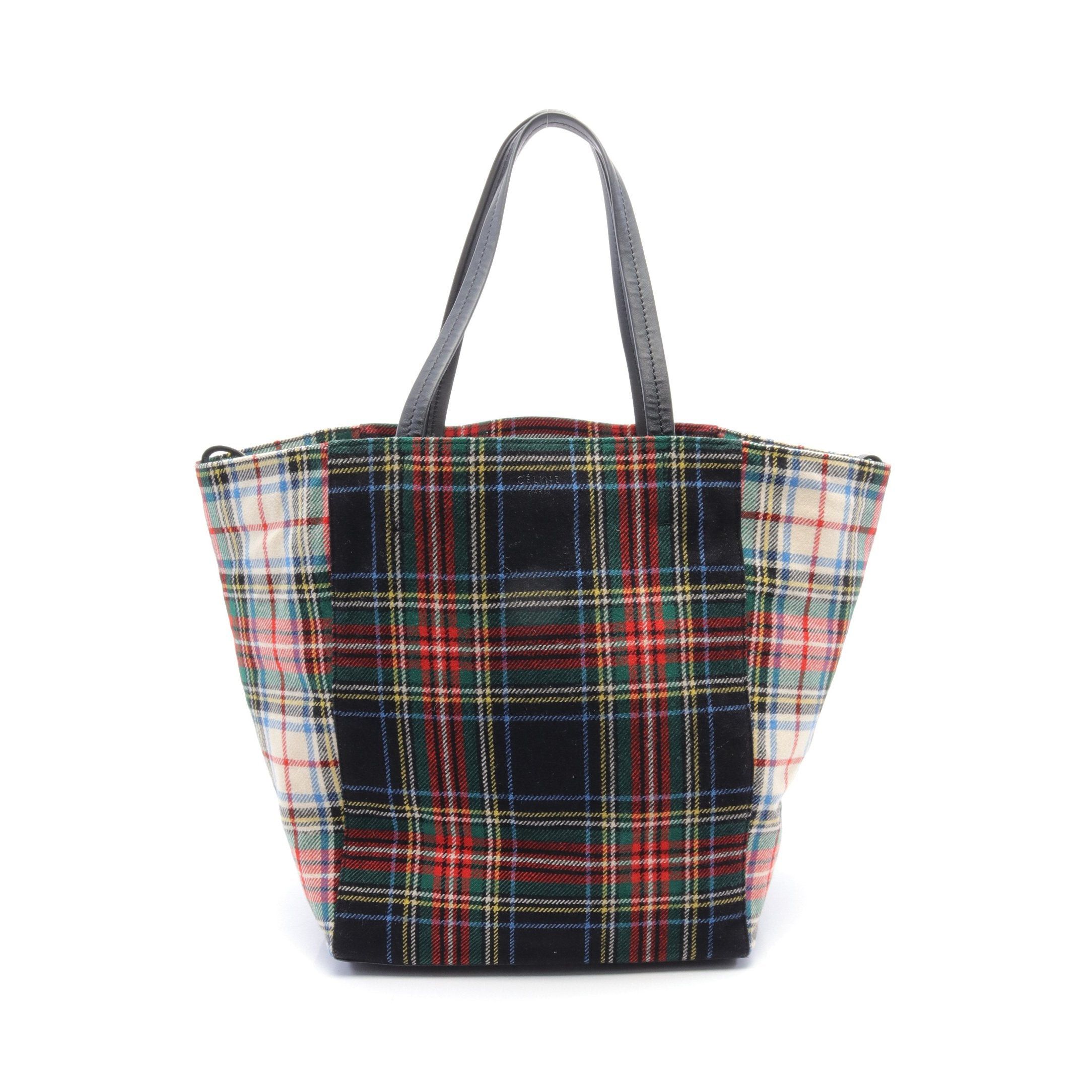 image of Celine Hippopotamus Phantom Handbag Tote Bag Tartan Check Wool Leather Multicolor, Women's