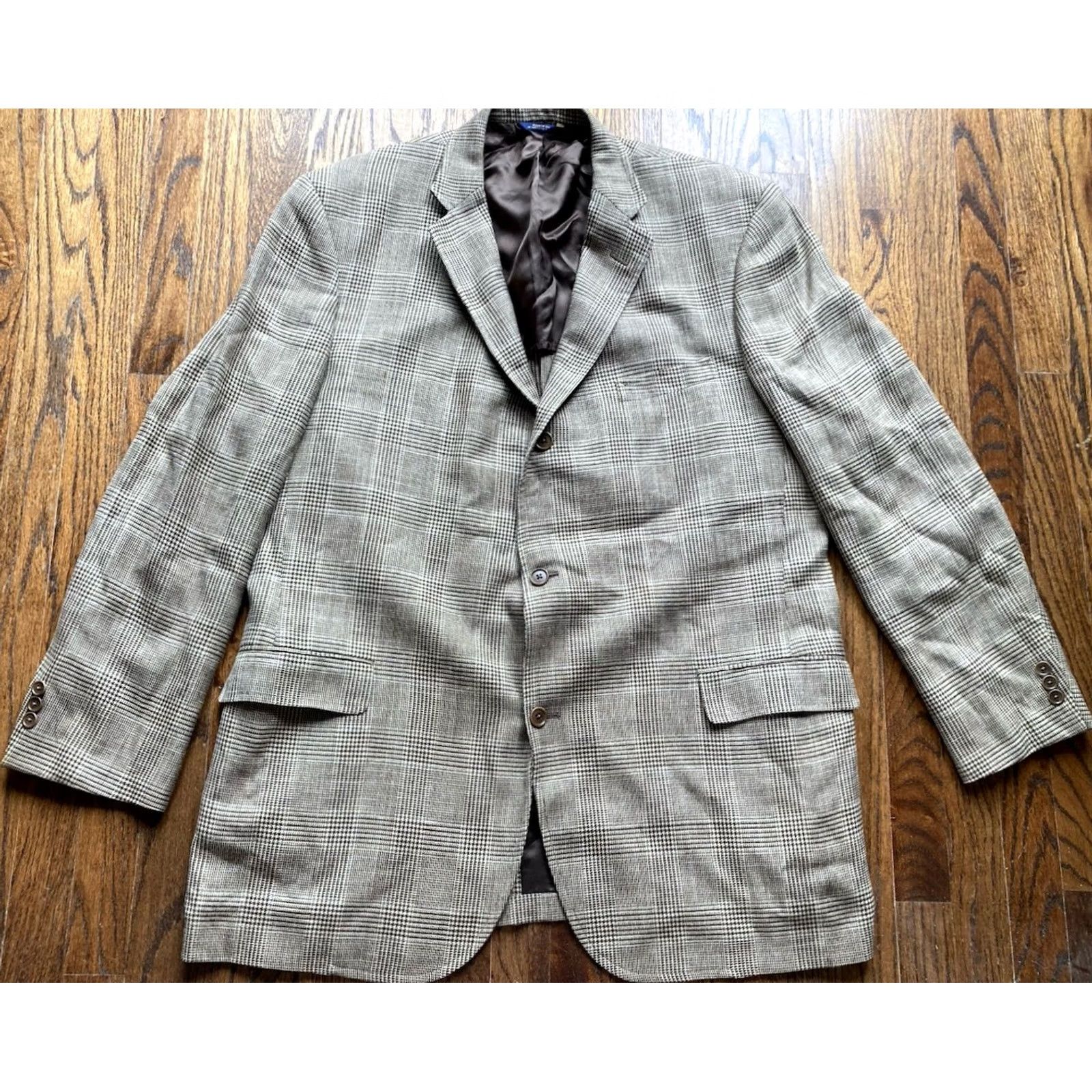 Brooks Brothers BROOKS BROTHERS Blazer Mens 50XL Brown Glen Plaid Silk Linen Wool 3 Button Size 50R - 2 Thumbnail