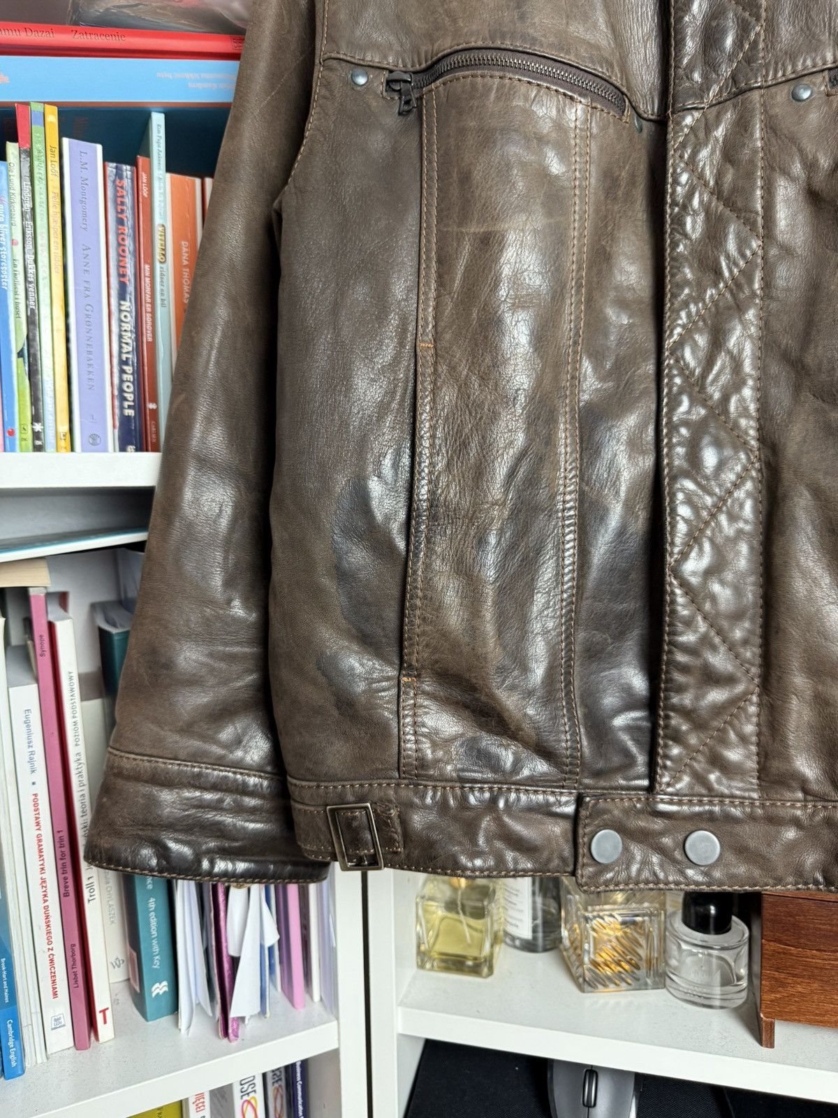 Vintage Vintage leather Harrington bomber jacket L biker racer retro Size US L / EU 52-54 / 3 - 4 Thumbnail