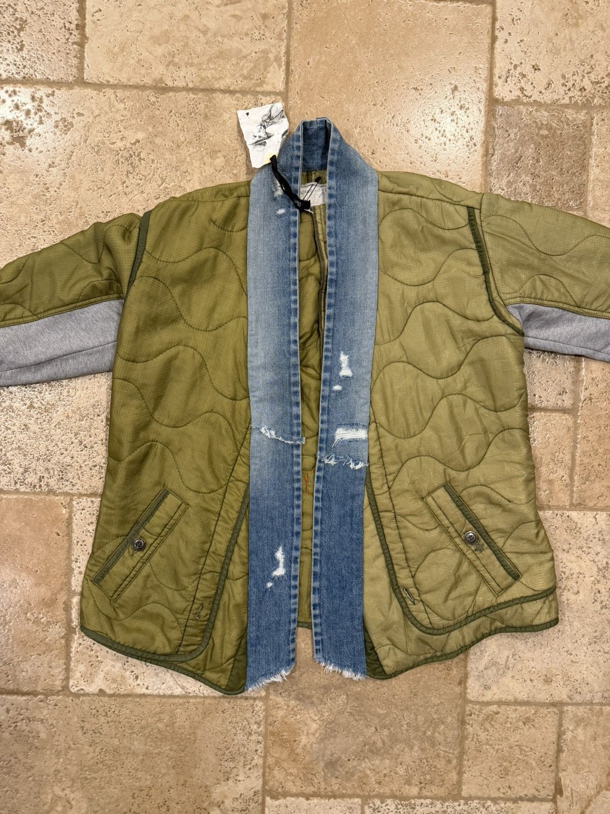 Greg Lauren Greg Lauren Kimono Green Quilt / Blue Denim Distress Jacket Size US L / EU 52-54 / 3 - 7 Thumbnail