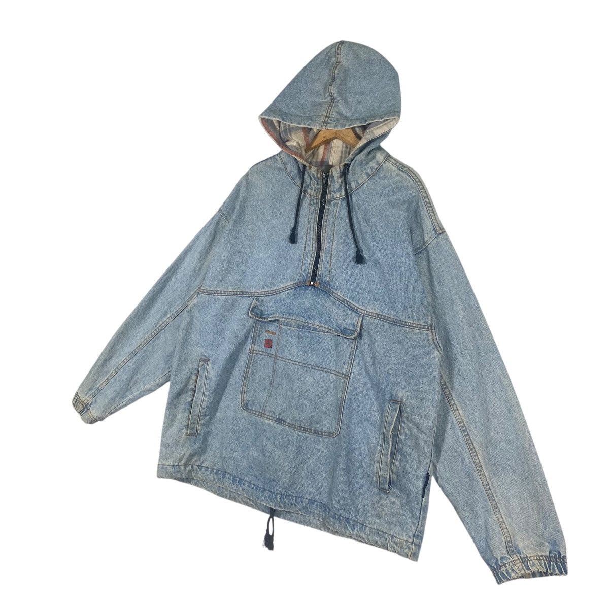 Gotcha × Vintage Vintage 90s Gotcha Denim Anorak Hoodie Half Zip Sweatshirt Size US L / EU 52-54 / 3 - 2 Thumbnail