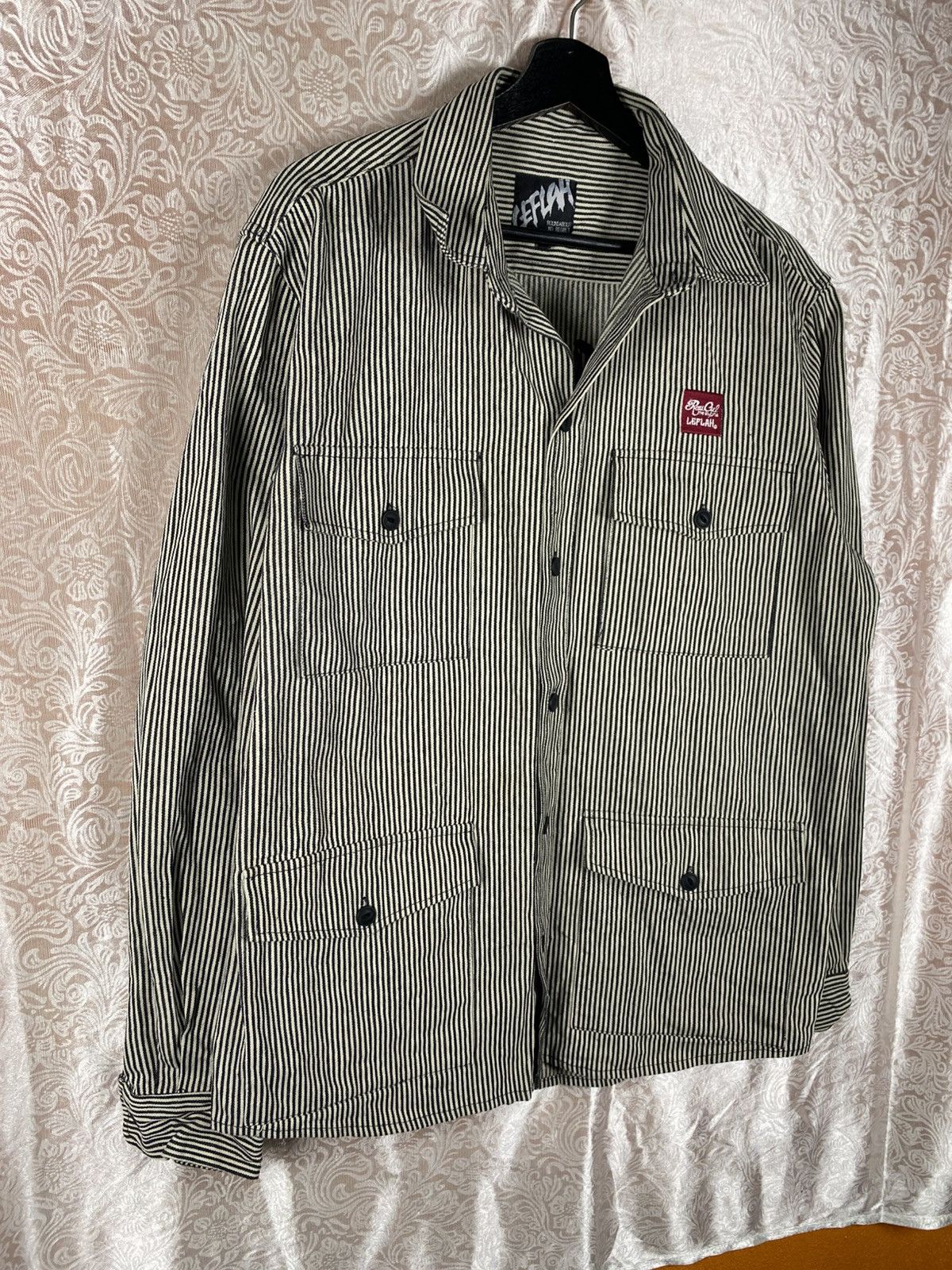 Japanese Brand Vintage LEFLAH Hickory Stripe Workwear Shirt Jacket Japanese Size US XL / EU 56 / 4 - 5 Thumbnail