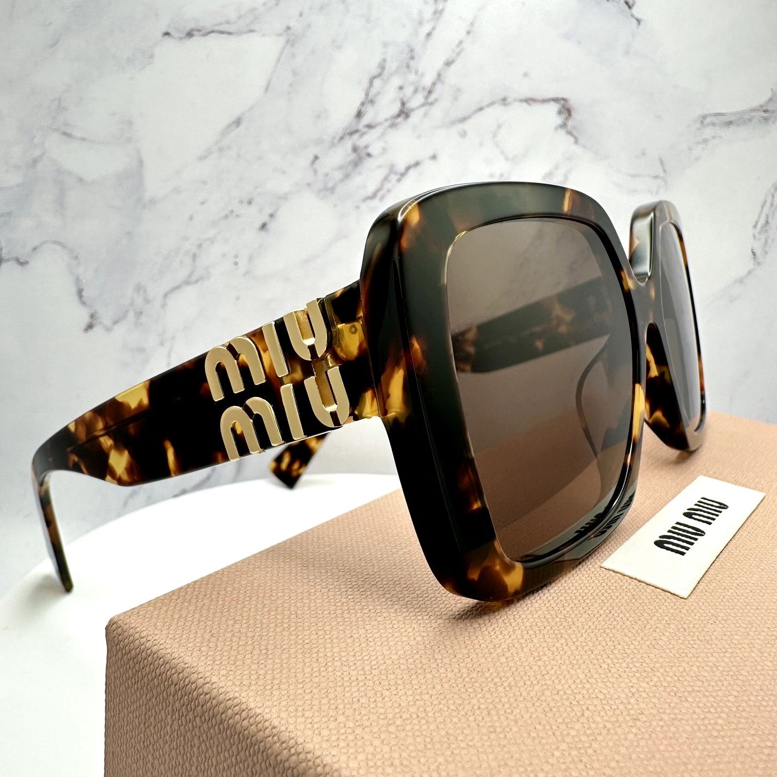 Miu Miu New MIU MIU Sunglasses Brown Square Gold Full Rim 56mm Size ONE SIZE - 7 Thumbnail