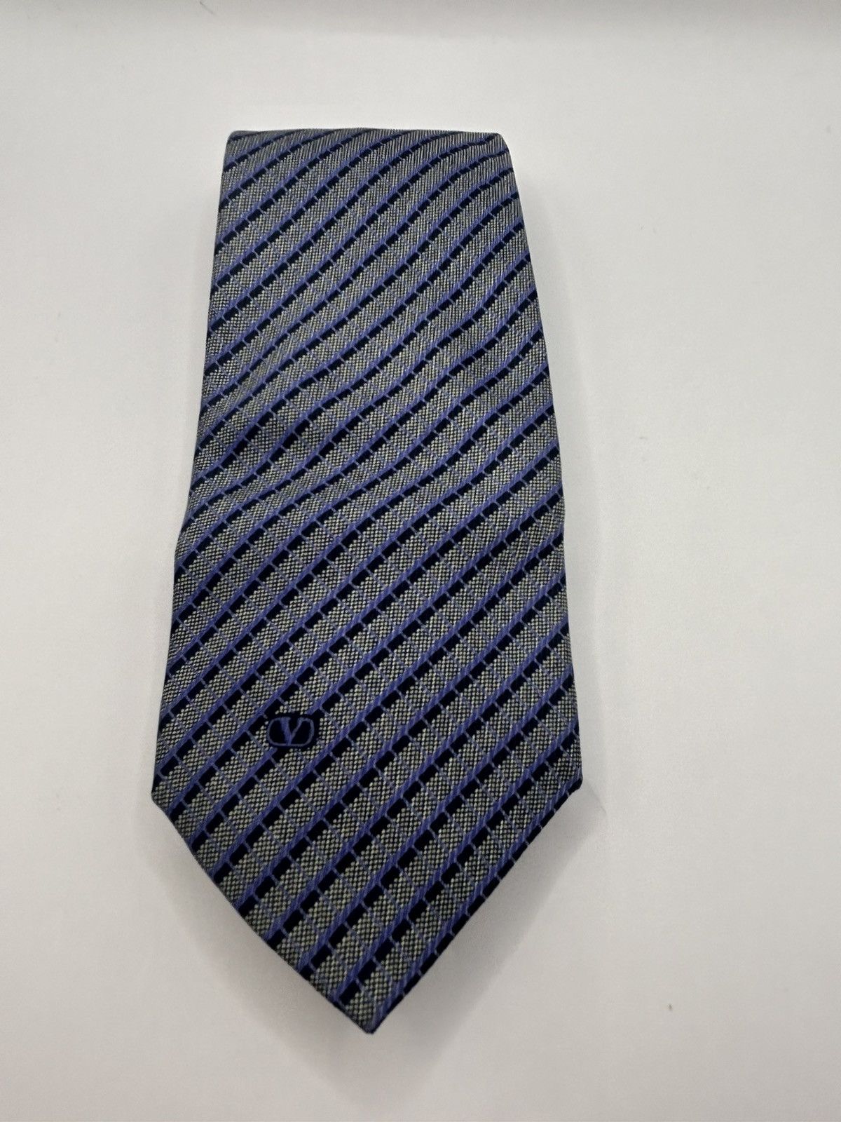 Valentino Valentino Grey/Black/Purple Striped Tie Size ONE SIZE - 3 Thumbnail
