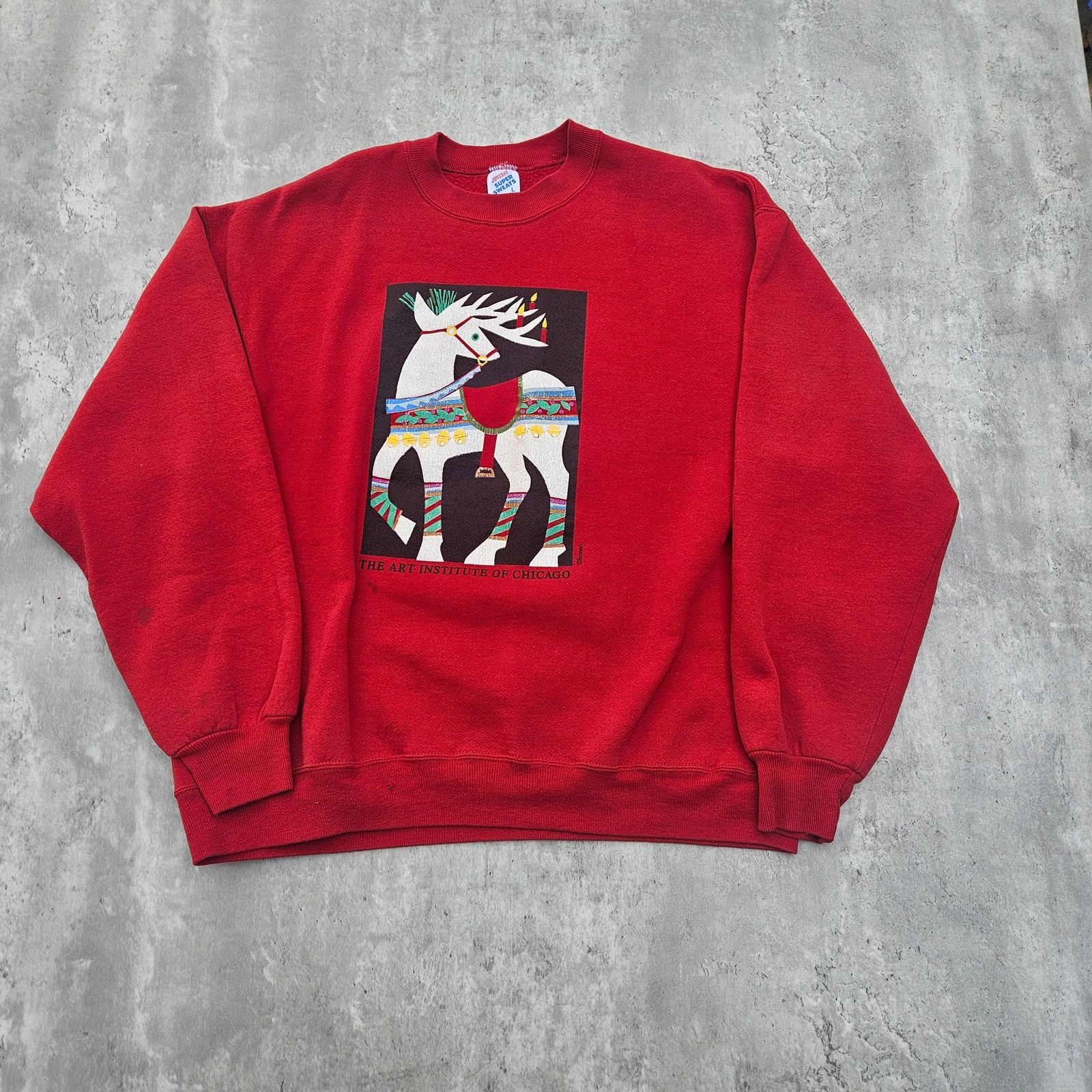 Jerzees Vintage 90s Christmas Art Institute Chicago Pullover Large Size L / US 10 / IT 46 - 1 Thumbnail