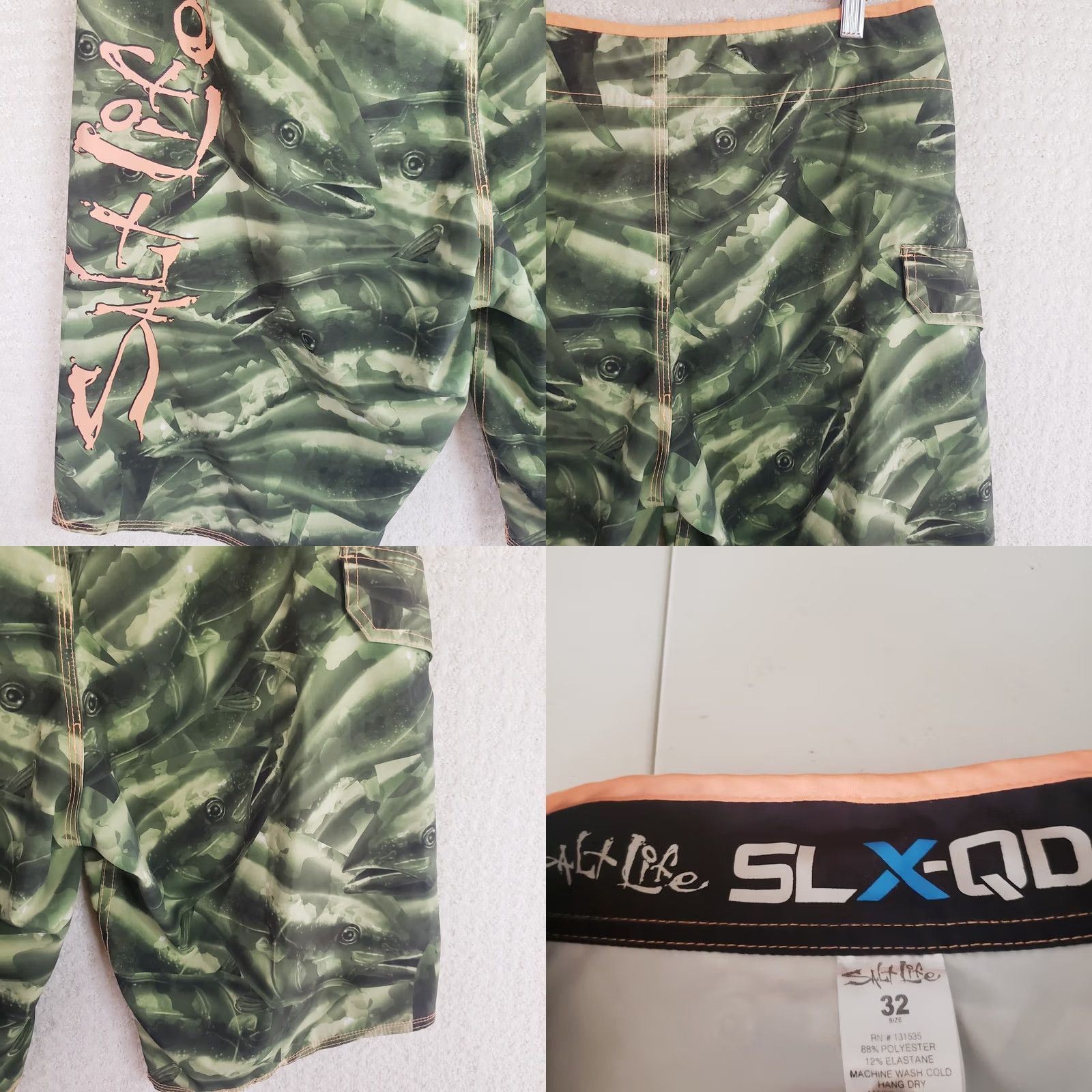 Vintage Salt Life Board Shorts Mens 32 Green Camouflage Vapor Stretch 10” Inseam Salt Life Graphics Classic Logo Swim Bottoms Size US 32 / EU 48 - 8 Thumbnail
