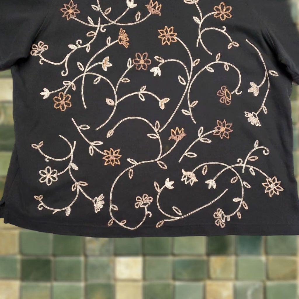 Vintage VINTAGE Classic Elements Top Women L Black Cotton Embroidered Floral Cottage Y2K Shirt Womens Size L / US 10 / IT 46 - 1 Thumbnail