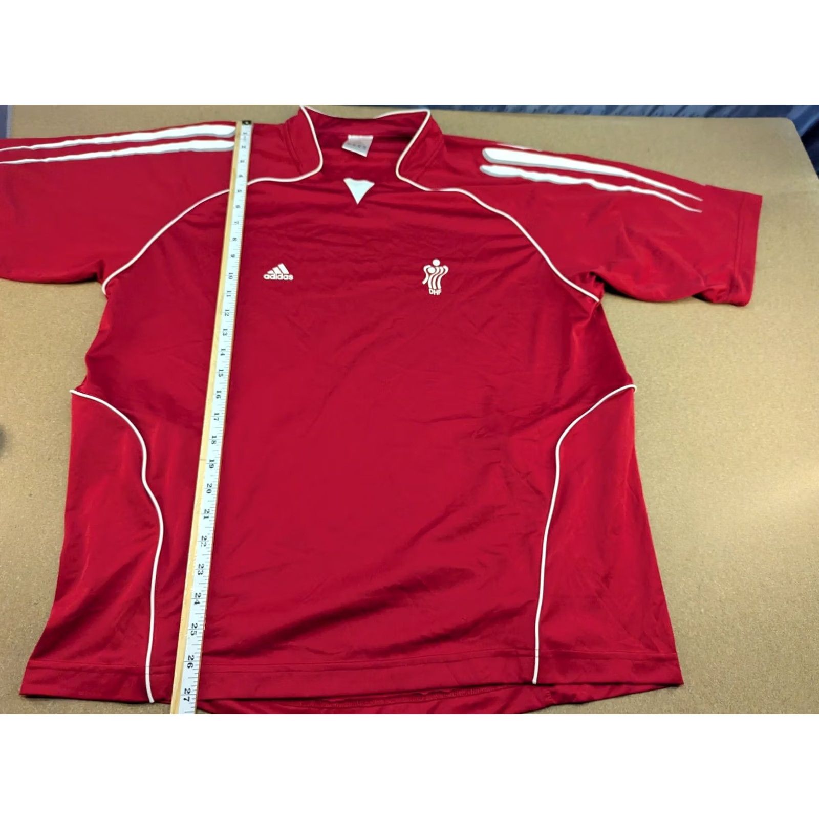 Adidas Adidas Denmark 2005 Handball Team Jersey Mens Size L Football Shirt Short Sleeve Pullover Quick Dry Red 100% Polyester Athletic Sports Jersey Mens Size US L / EU 52-54 / 3 - 4 Thumbnail