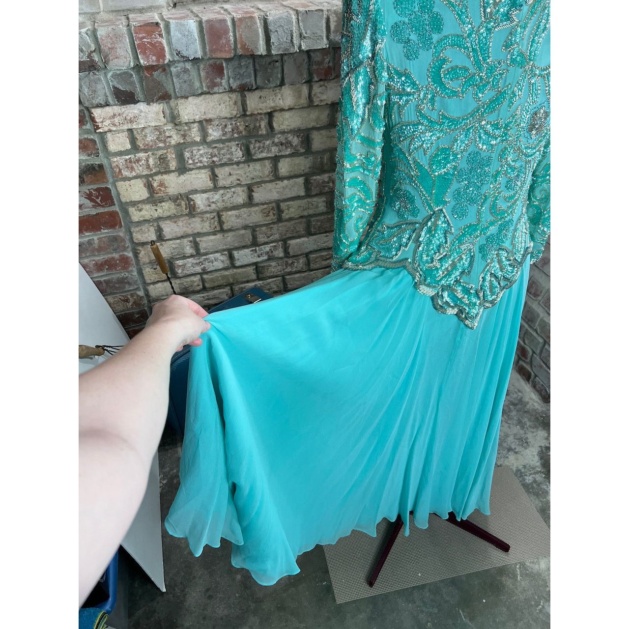 Other dress formal beaded 100% silk swing skirt shoulder pads blue Size M / US 6-8 / IT 42-44 - 9 Thumbnail