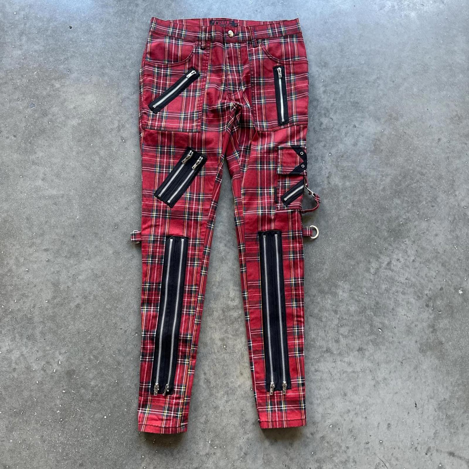 Tripp NYC Tripp NYC Red Plaid Cargo Pants With Zippers And Grommets Size US 32 / EU 48 - 1 Thumbnail