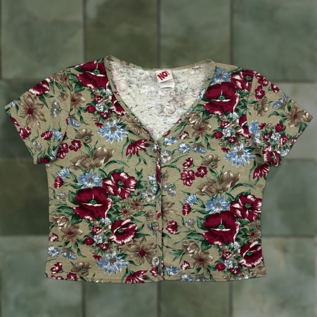 Vintage VINTAGE No Boundaries Shirt Cropped Womens M Floral Beige 90s Bohemian Flower Button-Up Blouse Size M / US 6-8 / IT 42-44 - 1 Thumbnail