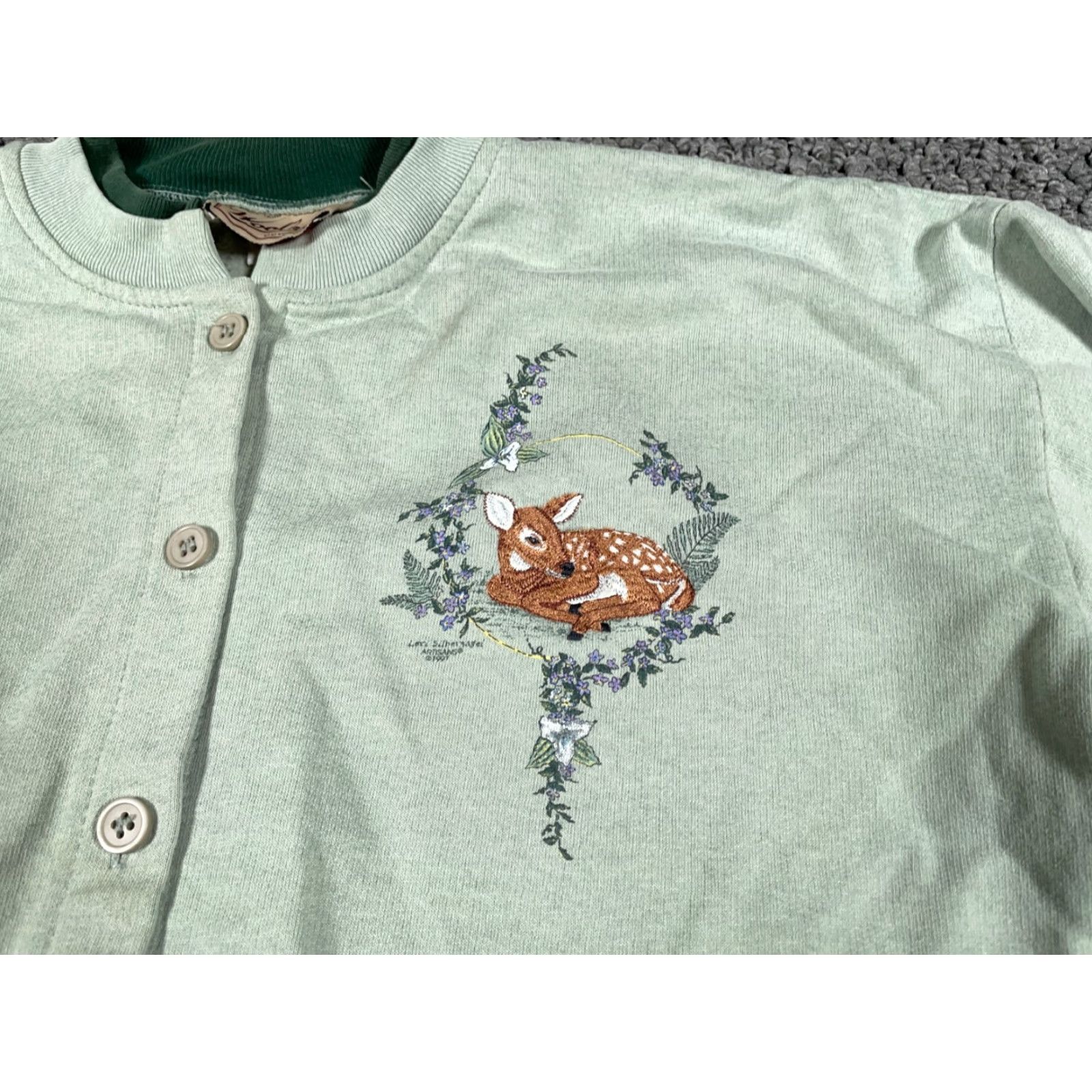 Vintage VINTAGE Woolrich Sweatshirt Cardigan Deer Embroidered Green 90s Graphic Print Women Large Cotton Crew Neck Long Sleeve Size L / US 10 / IT 46 - 6 Thumbnail