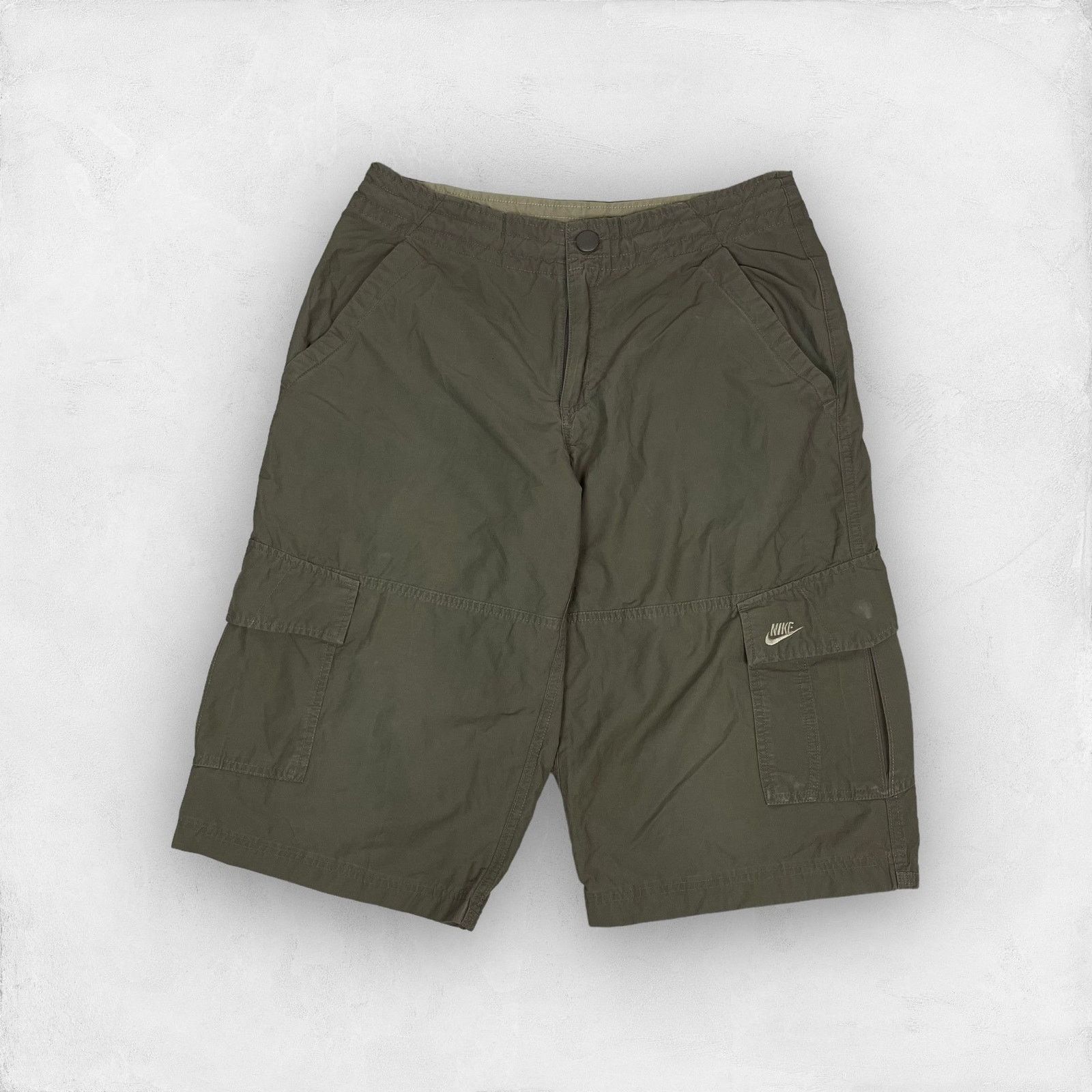 Nike × Vintage Nike Adults Olive Green Cotton Swoosh Zip Fly Cargo Short Size US 30 / EU 46 - 1 Thumbnail