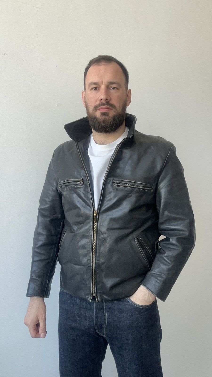 Other Genuine Leather Cafe Racer Jacket Distressed Moto Biker Size US L / EU 52-54 / 3 - 21 Thumbnail