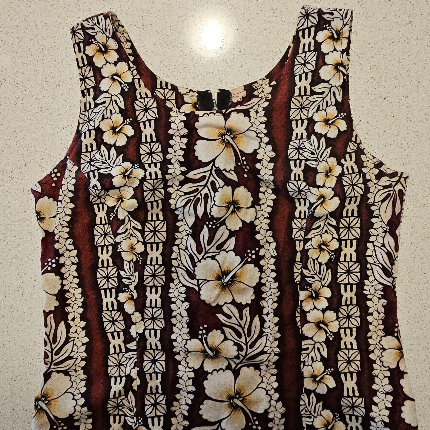 Vintage Hawaiian Flavor Tapa Cloth Print Dress M Brown Handmade Slee Size M / US 6-8 / IT 42-44 - 4 Thumbnail