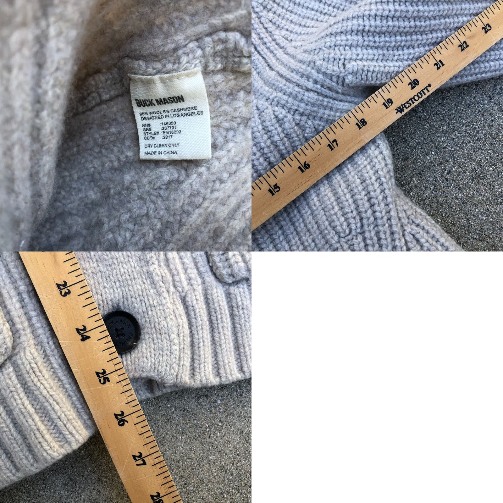 Buck Mason Buck Mason Wool Cashmere Blend Cardigan Sweater Mens L Grey Knit Shrunk Ribbed Chest 19" Length 26" Size US L / EU 52-54 / 3 - 8 Thumbnail