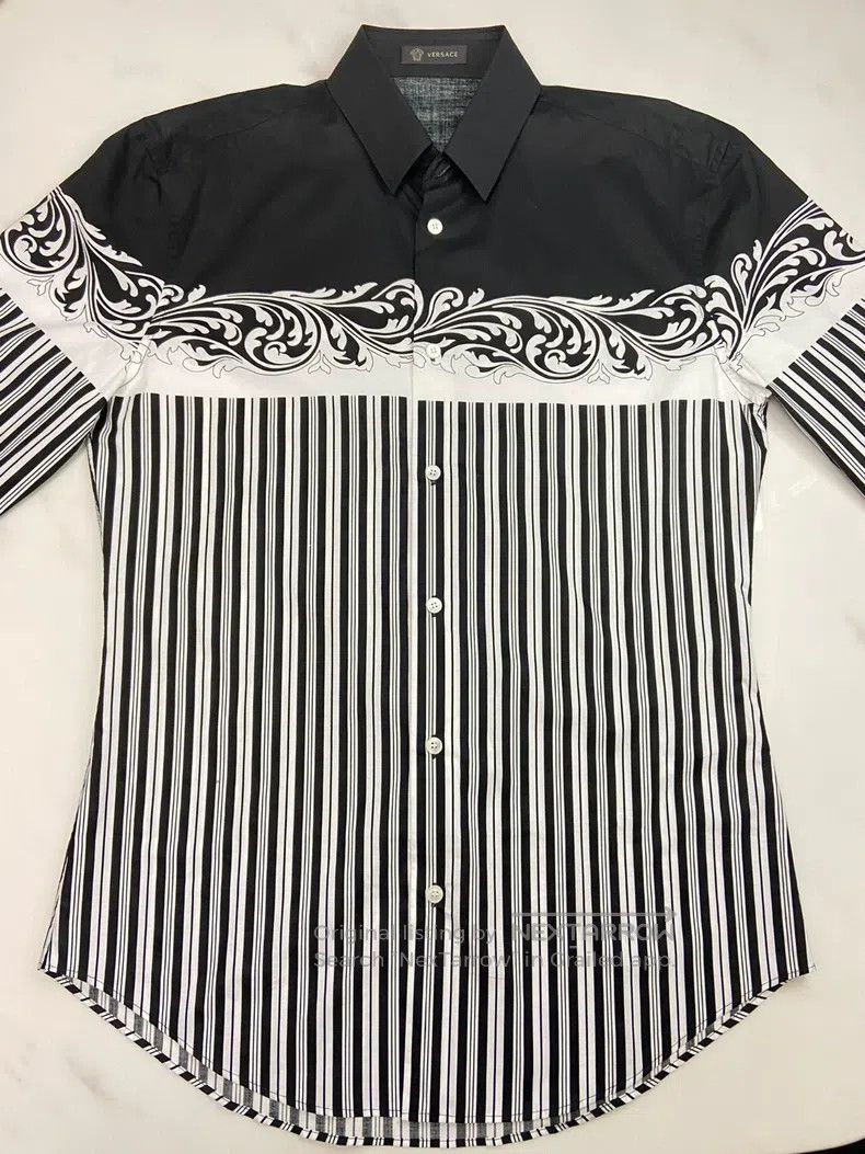 Versace Versace Slim black and white patterned shirt Size M / US 6-8 / IT 42-44 - 2 Thumbnail