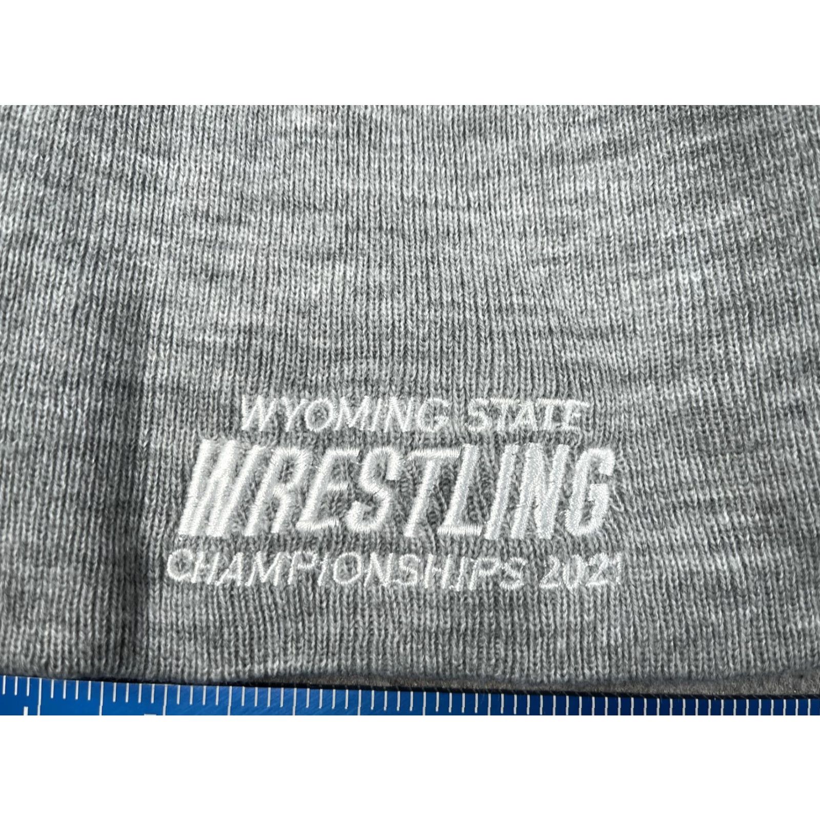 Vintage Yupoong Beanie Mens One Size Gray Knit Wyoming State Wrestling Championships 2021 Sports Embroidered Capless Knit Hat Size ONE SIZE - 2 Thumbnail