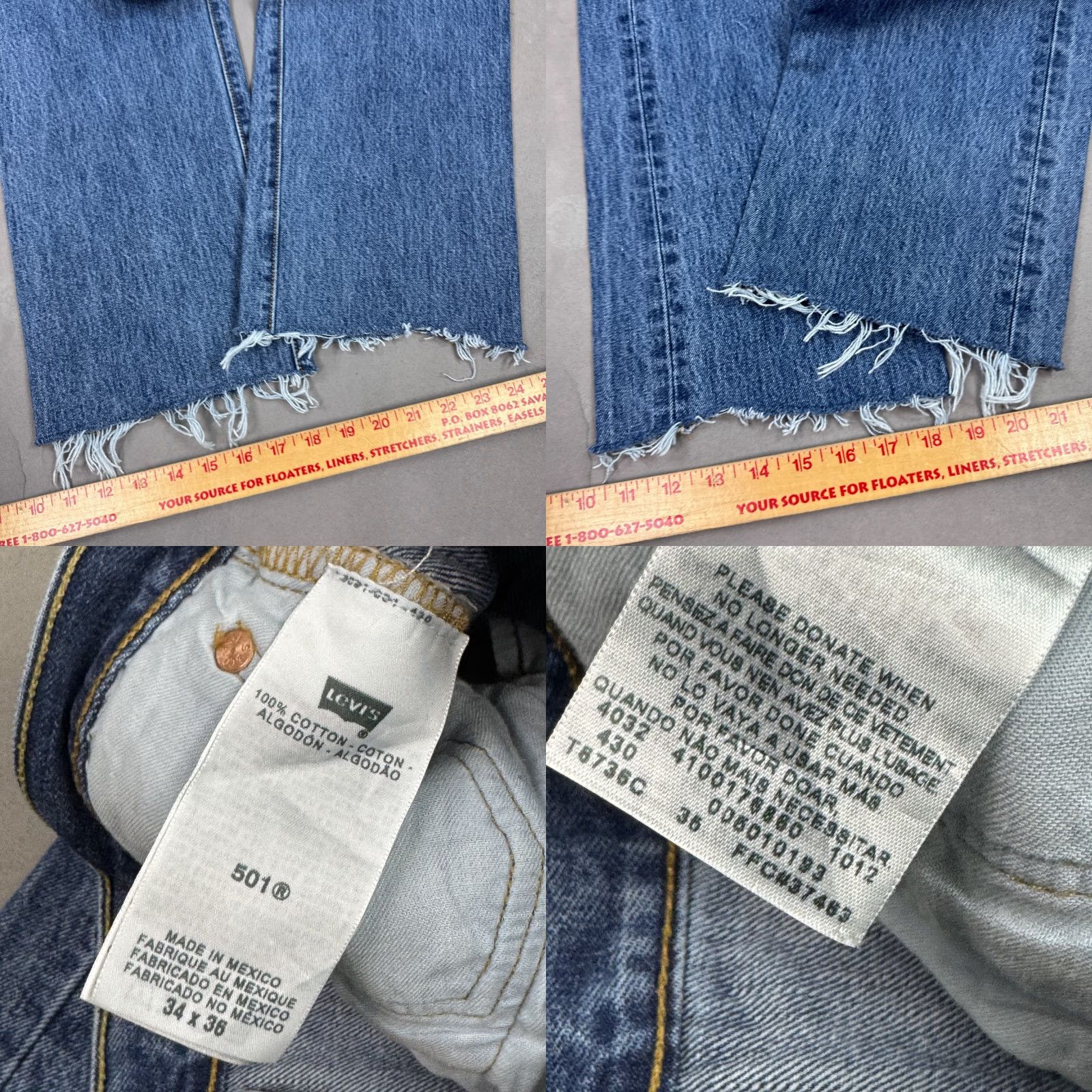 Levi's Levi's 501 Jeans Men 34x30 Blue Button Fly Denim Pants Cropped Distress (Tag34x36) Size US 34 / EU 50 - 8 Thumbnail