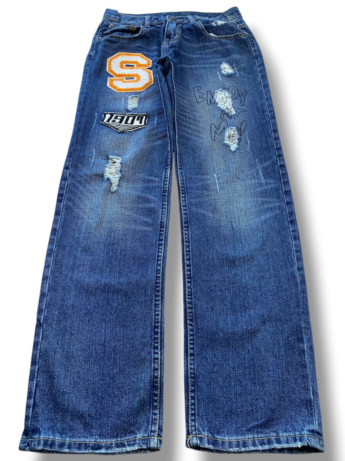 Blue Sky Inn Blue Sky Distressed Patch Work Style Straight Leg Jeans Size US 29 - 1 Thumbnail