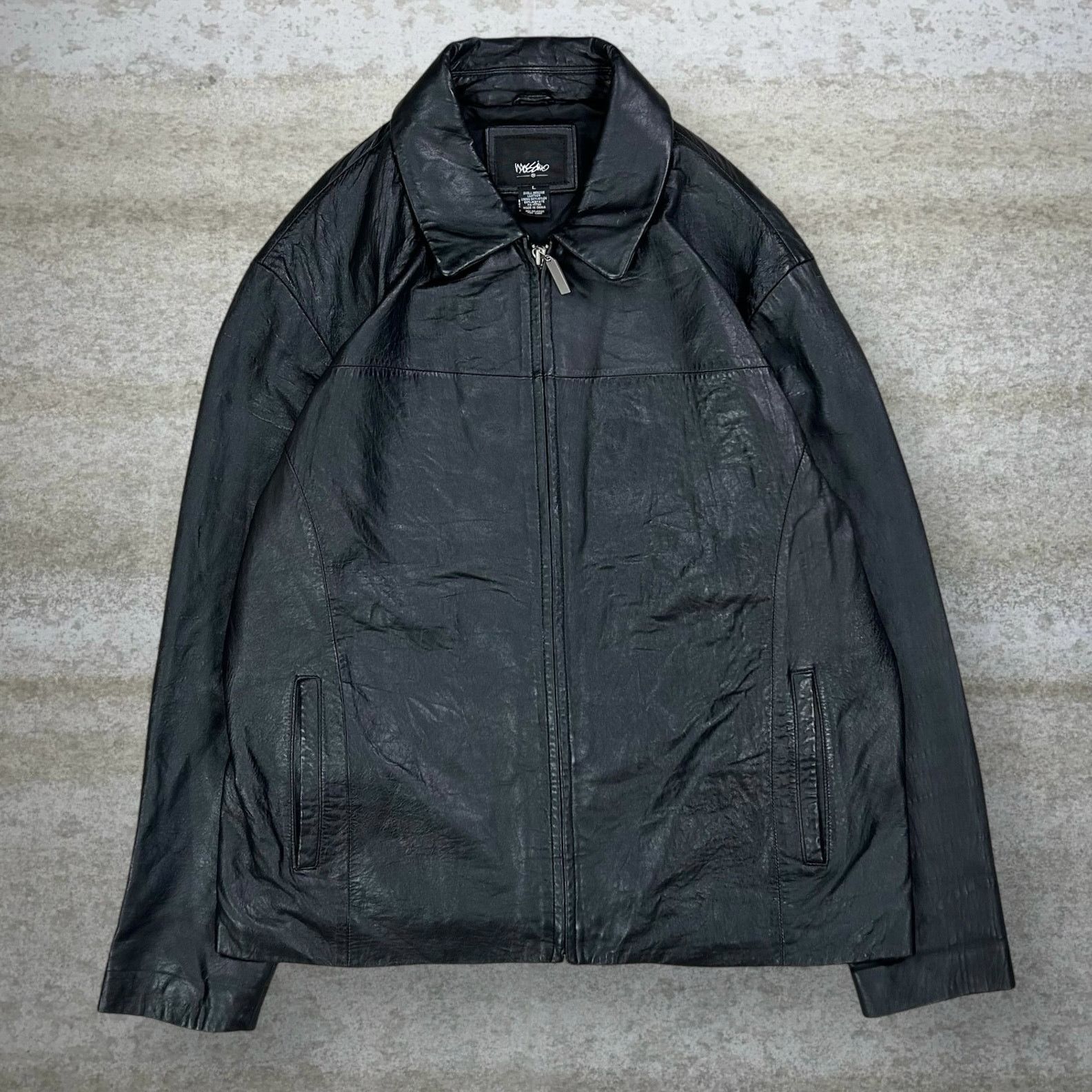 Vintage 90s Mossimo Genuine Leather Jacket Mens L Jet Black