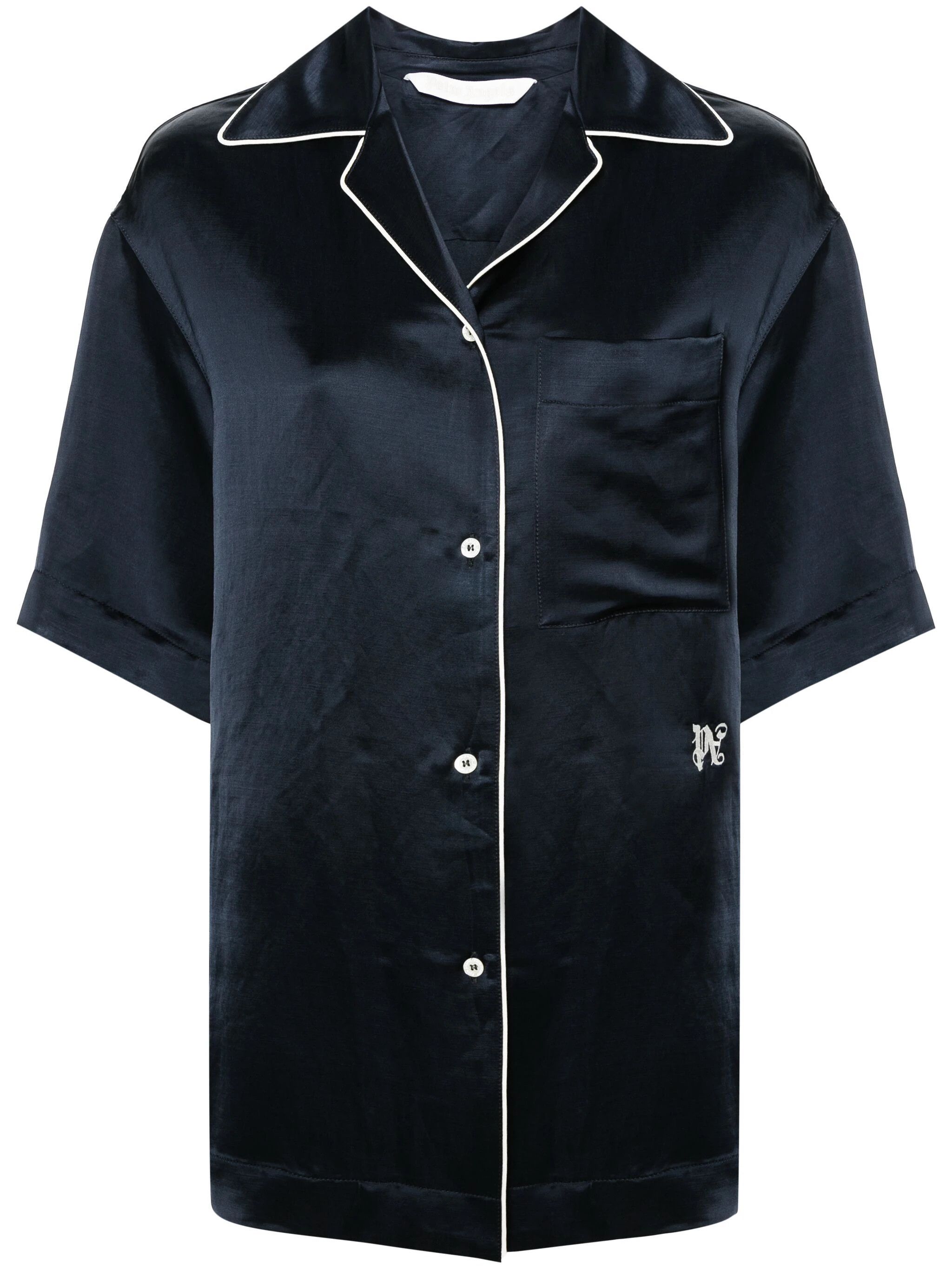 Palm Angels size XS (38) - PALM ANGELS MONOGRAM SATIN BOWLING SHIRT Navy Size XS / US 0-2 / IT 36-38 - 1 Thumbnail