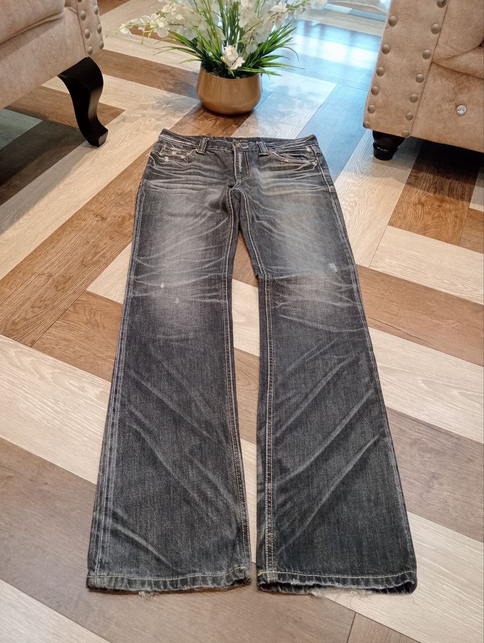 If Six Was Nine JAPANESE LAGUST FLARED DISTRESSED WASHED DENIM JEANS Size US 32 / EU 48 - 3 Thumbnail