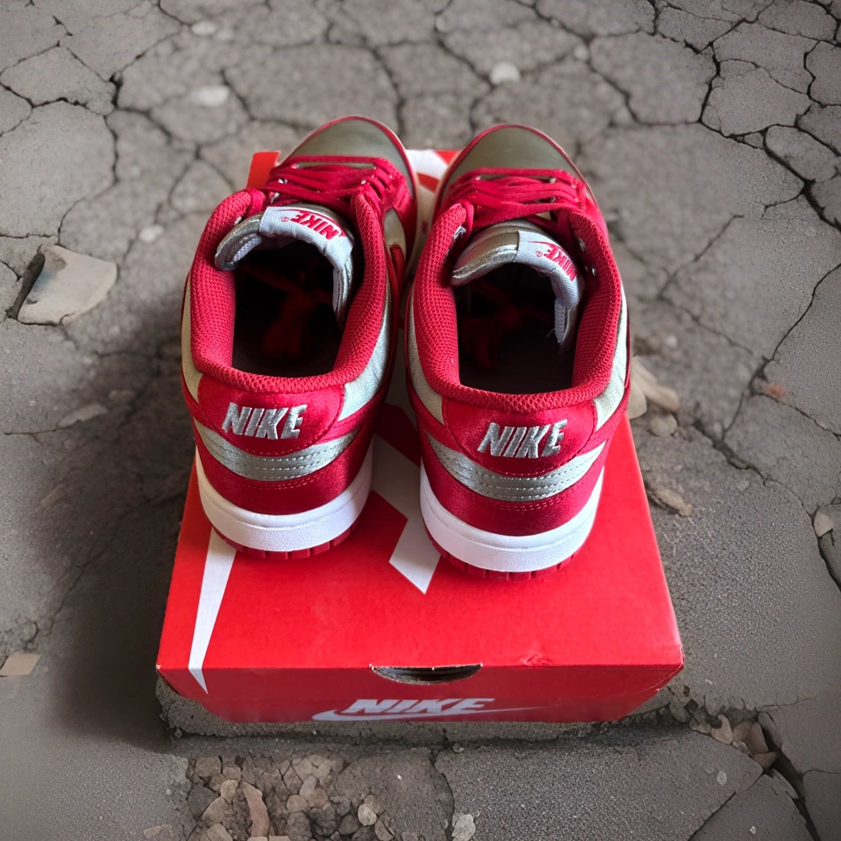 Nike Nike Dunk Low Satin Sneaker Women 8.5 Grey Varsity Red White Deadstock DX5931-001 Size US 9 / IT 39 - 5 Thumbnail