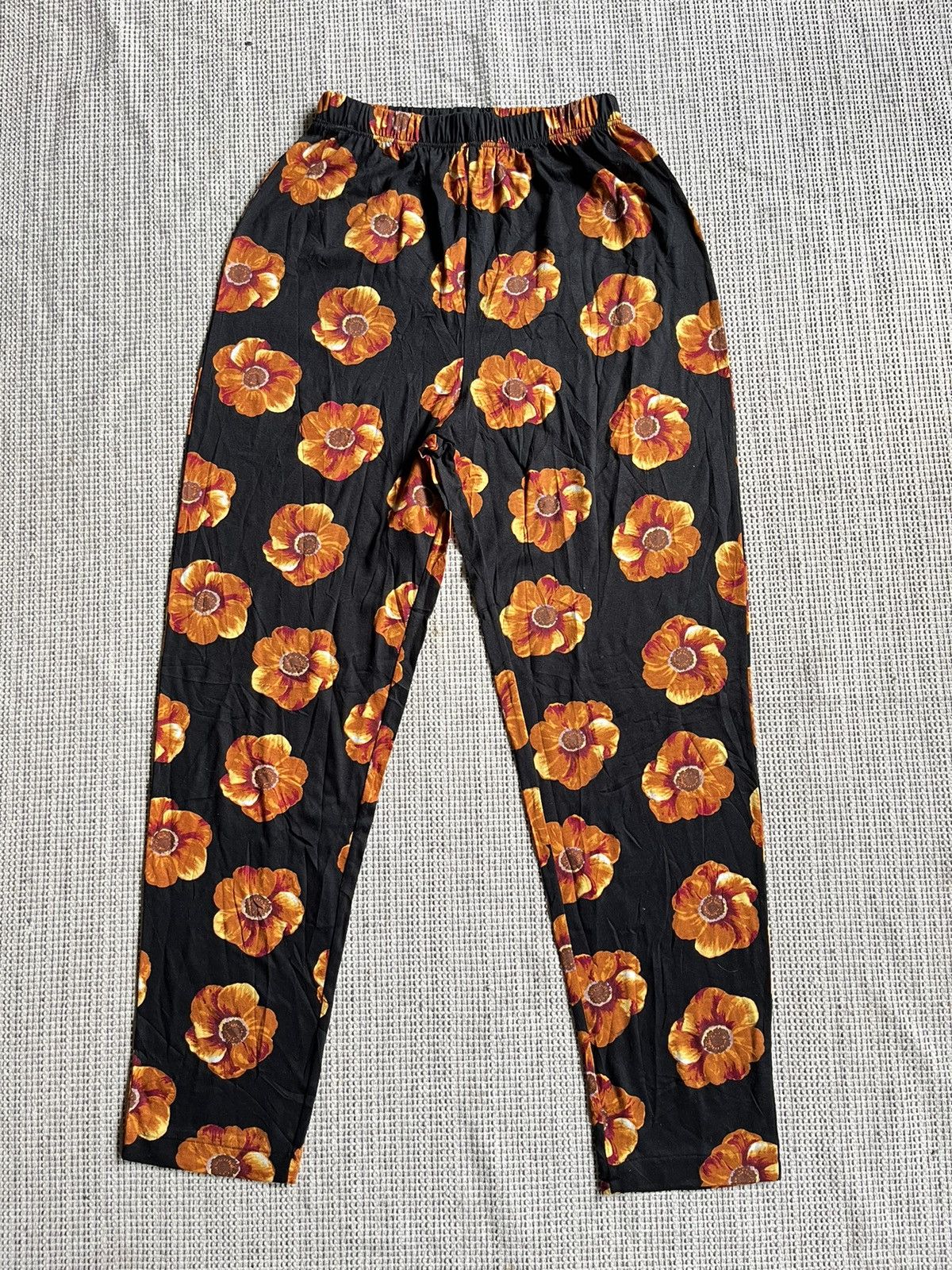 image of Vintage Kenzo Flower Legging Cotton Pants in Black/Orange, Women's (Size 27)