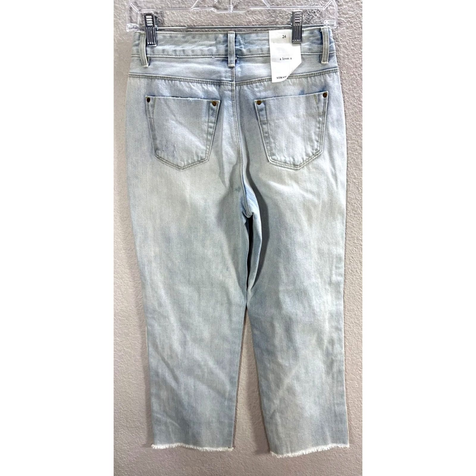 Vintage VINTAGE Women's A Loves A Blue Red Stripe Frayed Jeans Straight Fit Cropped Sz 24 NWT Size 42" / US 20 - 6 Thumbnail