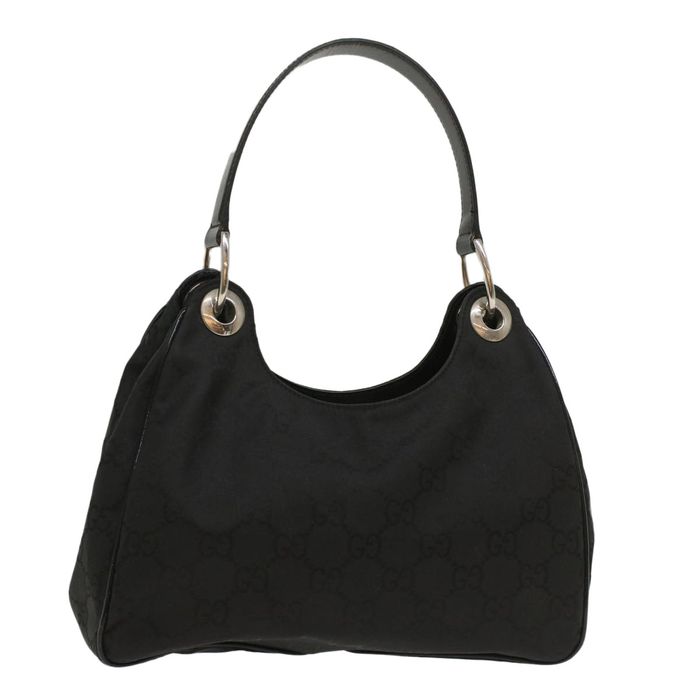Gucci GUCCI GG Canvas Shoulder Bag Nylon Leather Black Auth bs8394