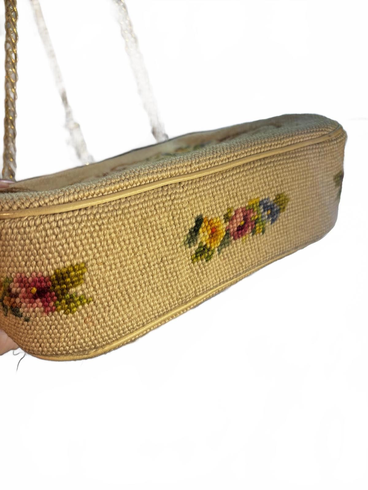 Other 1960s Wool Needlepoint Floral Purse Chain Strap Size ONE SIZE - 4 Thumbnail