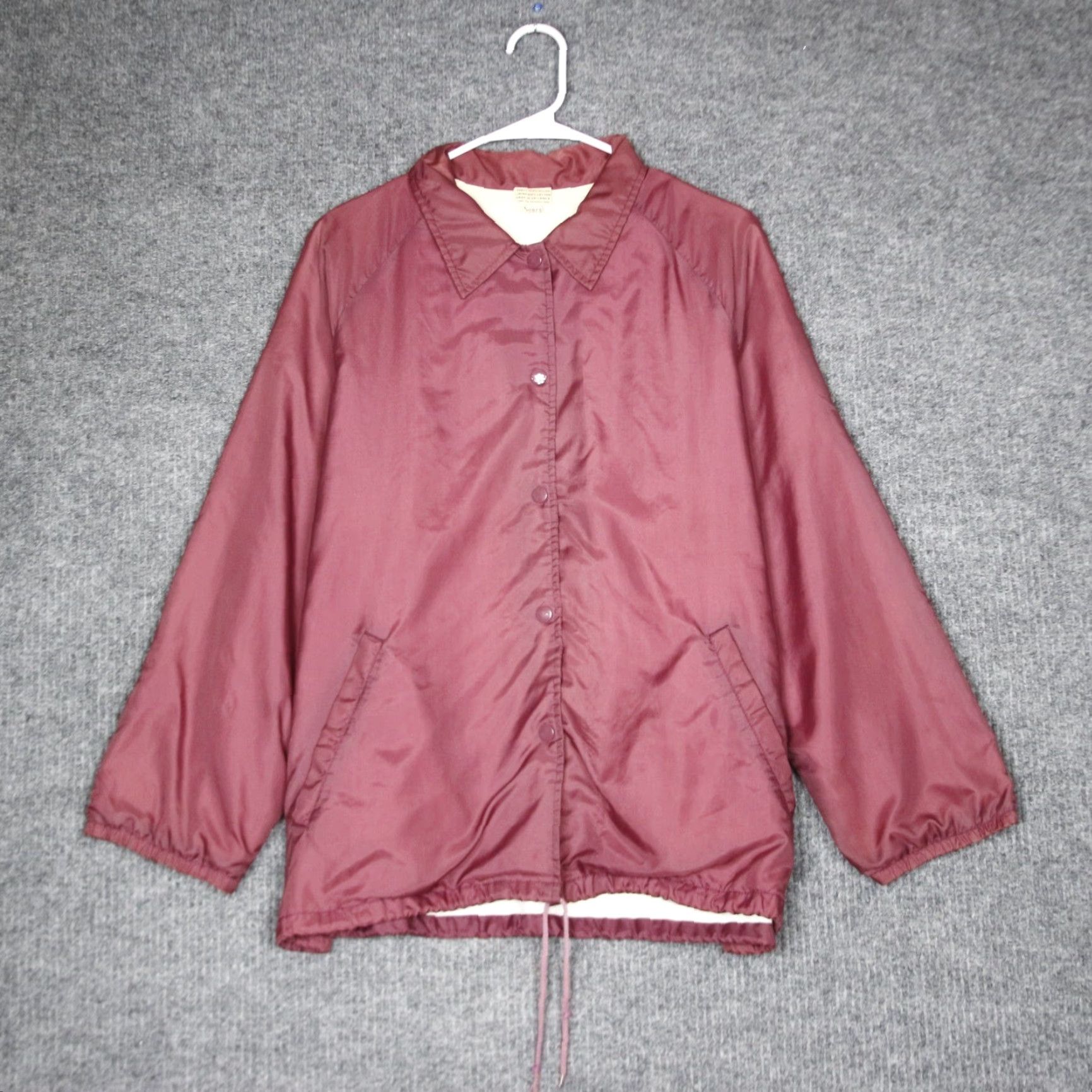 Sears VINTAGE Sears Burgundy Nylon Lined Cotton Coach Jacket Mens XL Snap Button Windbreaker Casual Mens XL Burgundy Snap Button Nylon Coach Jacket Size US XL / EU 56 / 4 - 2 Thumbnail