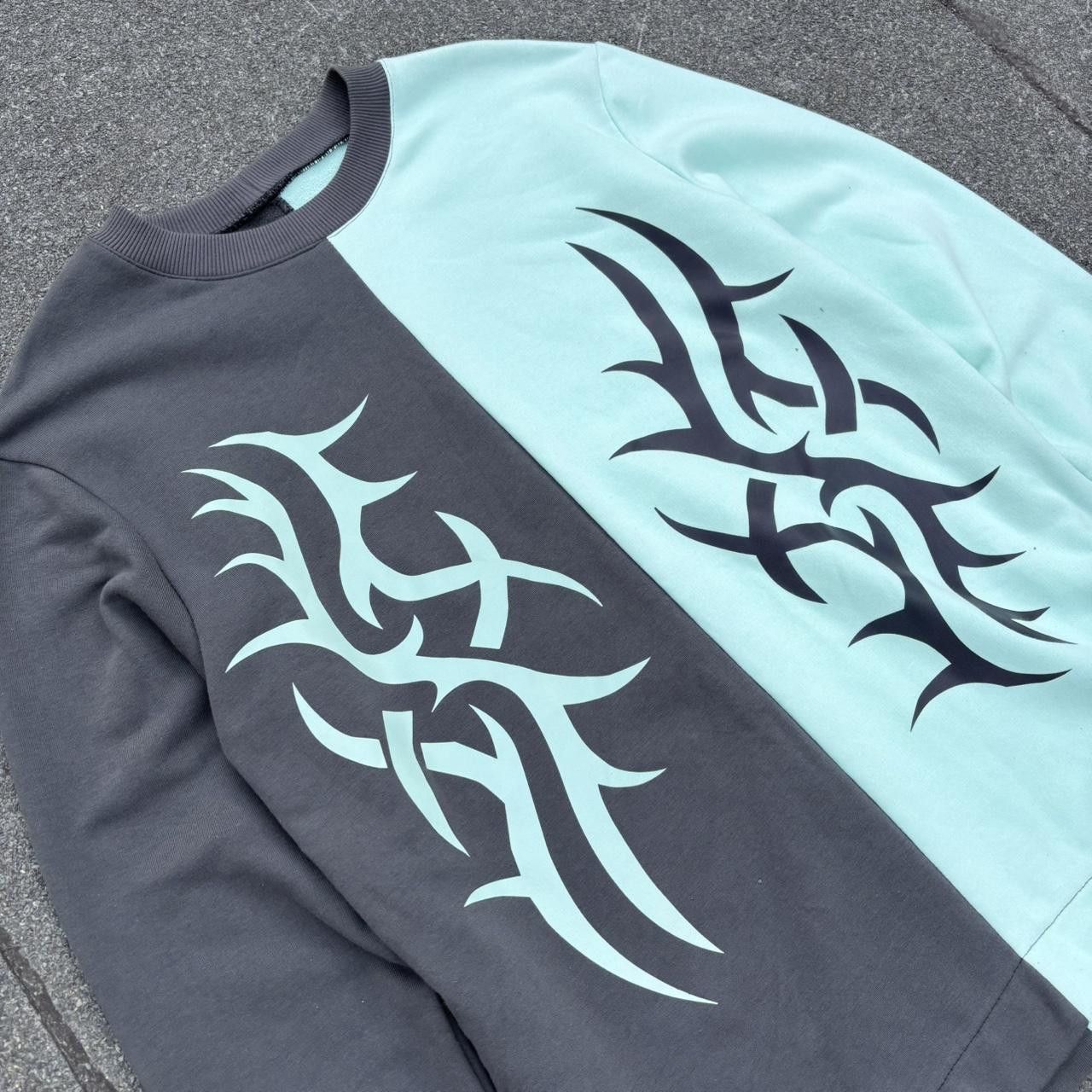 Japanese Brand × Vintage Vintage y2k 90s split design tribal affliction style jumper Size US L / EU 52-54 / 3 - 3 Thumbnail