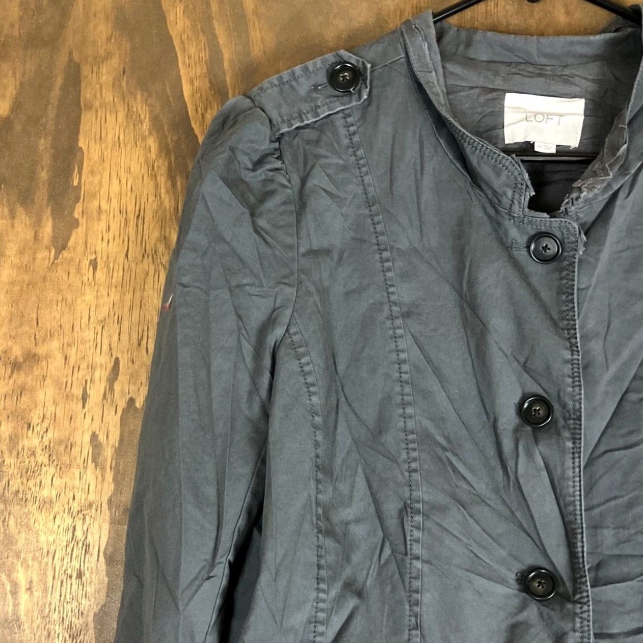 Ann Taylor Ann Taylor LOFT Jacket Gray Button 100% Cotton Casual Pockets 14 Women Size XL / US 12-14 / IT 48-50 - 4 Thumbnail