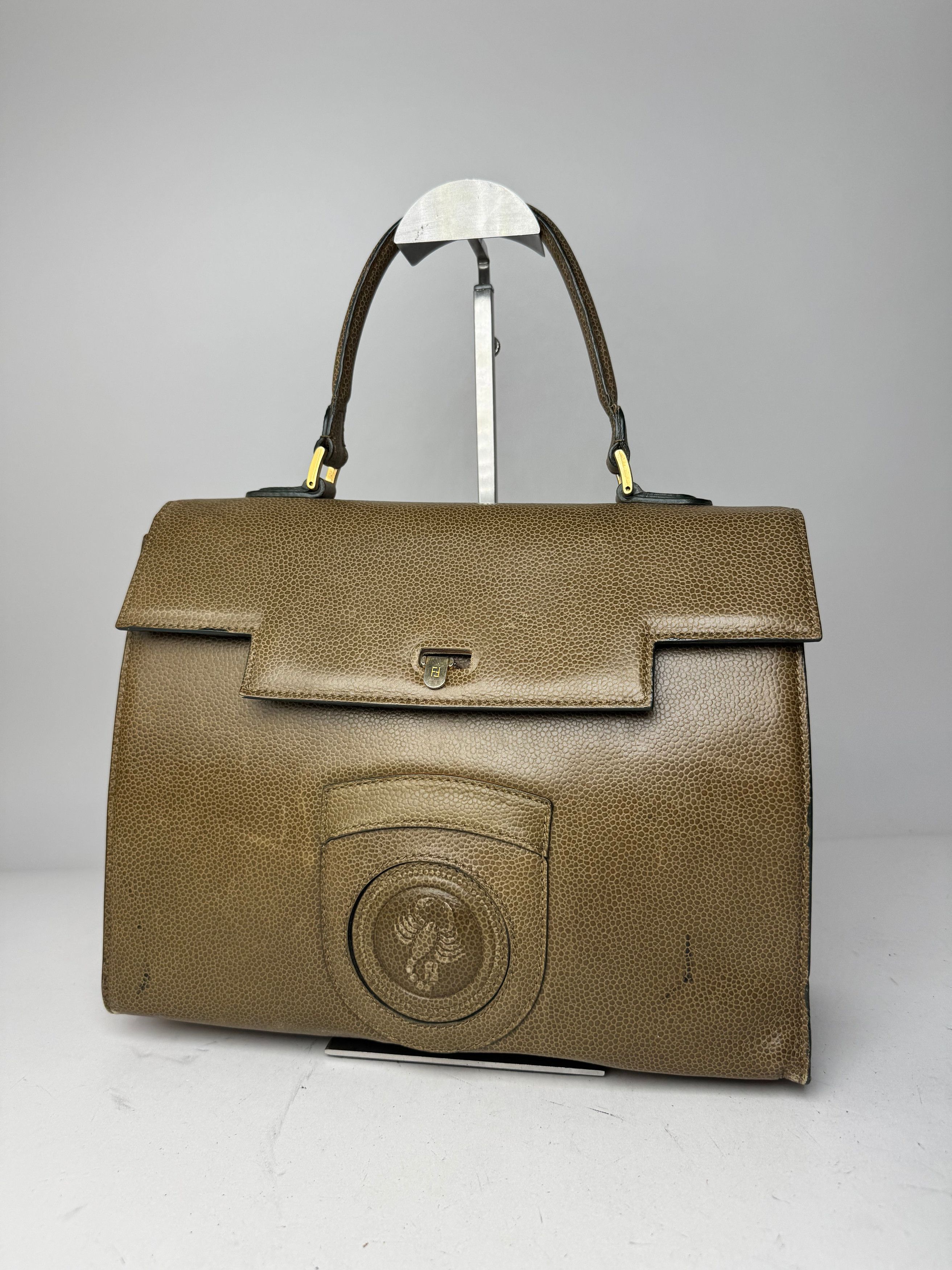 Fendi Vintage Leather Scorpion Handbag Khaki Size ONE SIZE - 1 Thumbnail