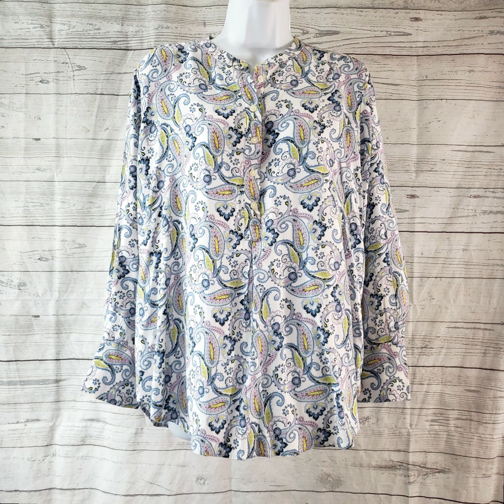 Ann Taylor Ann Taylor LOFT Womens Pullover Top Blouse PM Petite Pink Blue Paisley Rayon Shirt Womens Pullover 27" 21" 22" 90s/ - Size M / US 6-8 / IT 42-44 - 2 Thumbnail