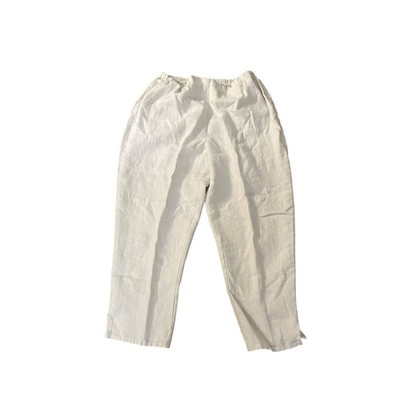 FLAX Flax Linen Flat Front High Rise Ankle Pants Soft Cream L Size 33" - 1 Thumbnail