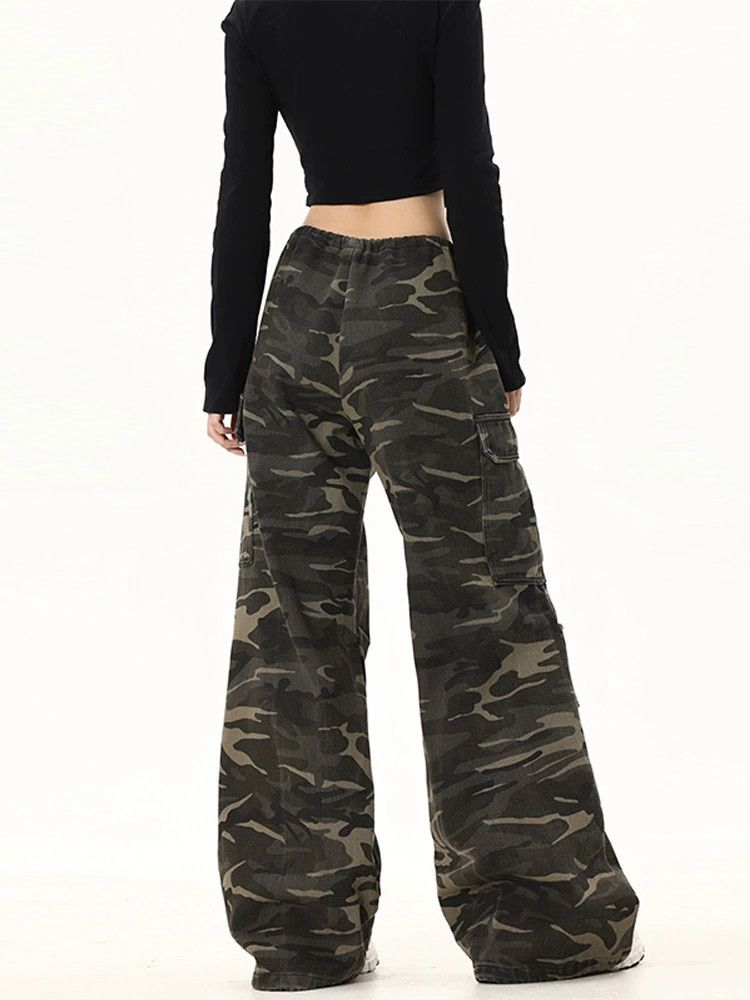 Jean Camouflage street loose straight cargo drawstring trousers Size US 32 / EU 48 - 4 Thumbnail