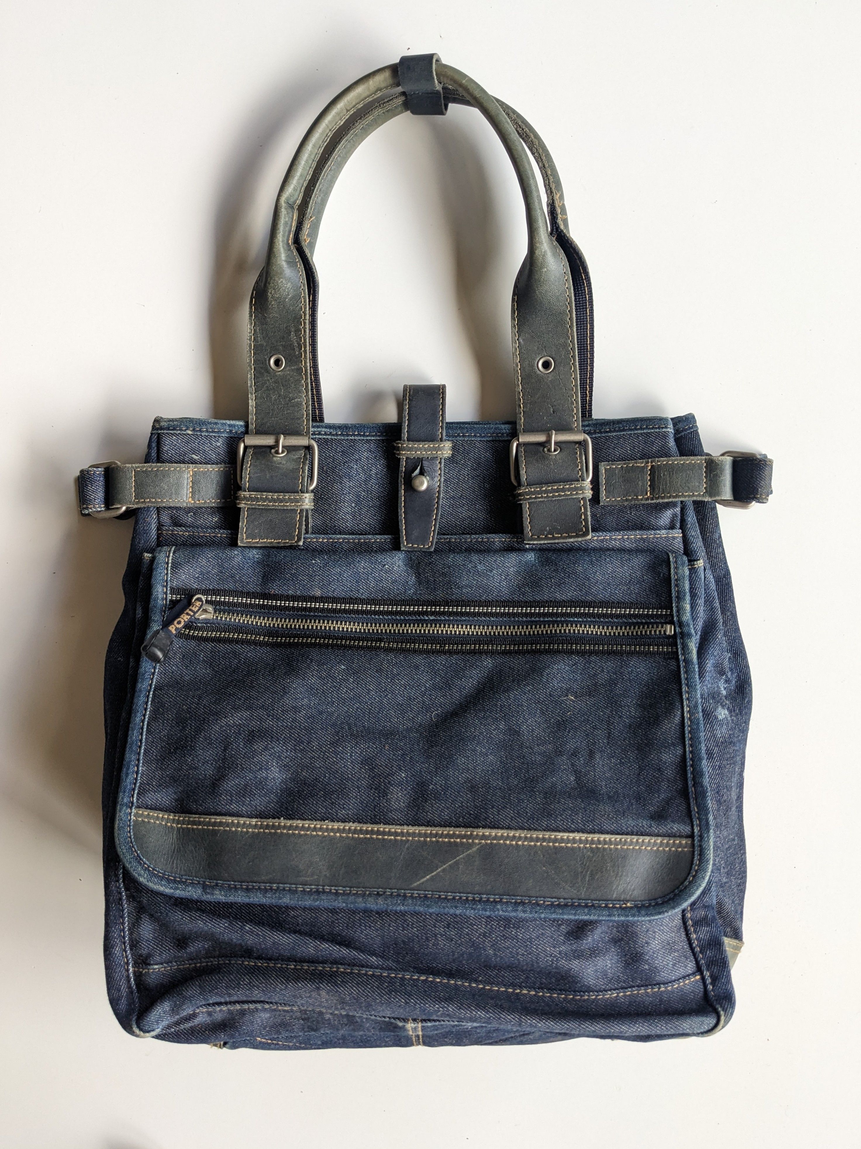 Porter Denim Tote Bag Leather in Blue, Men's