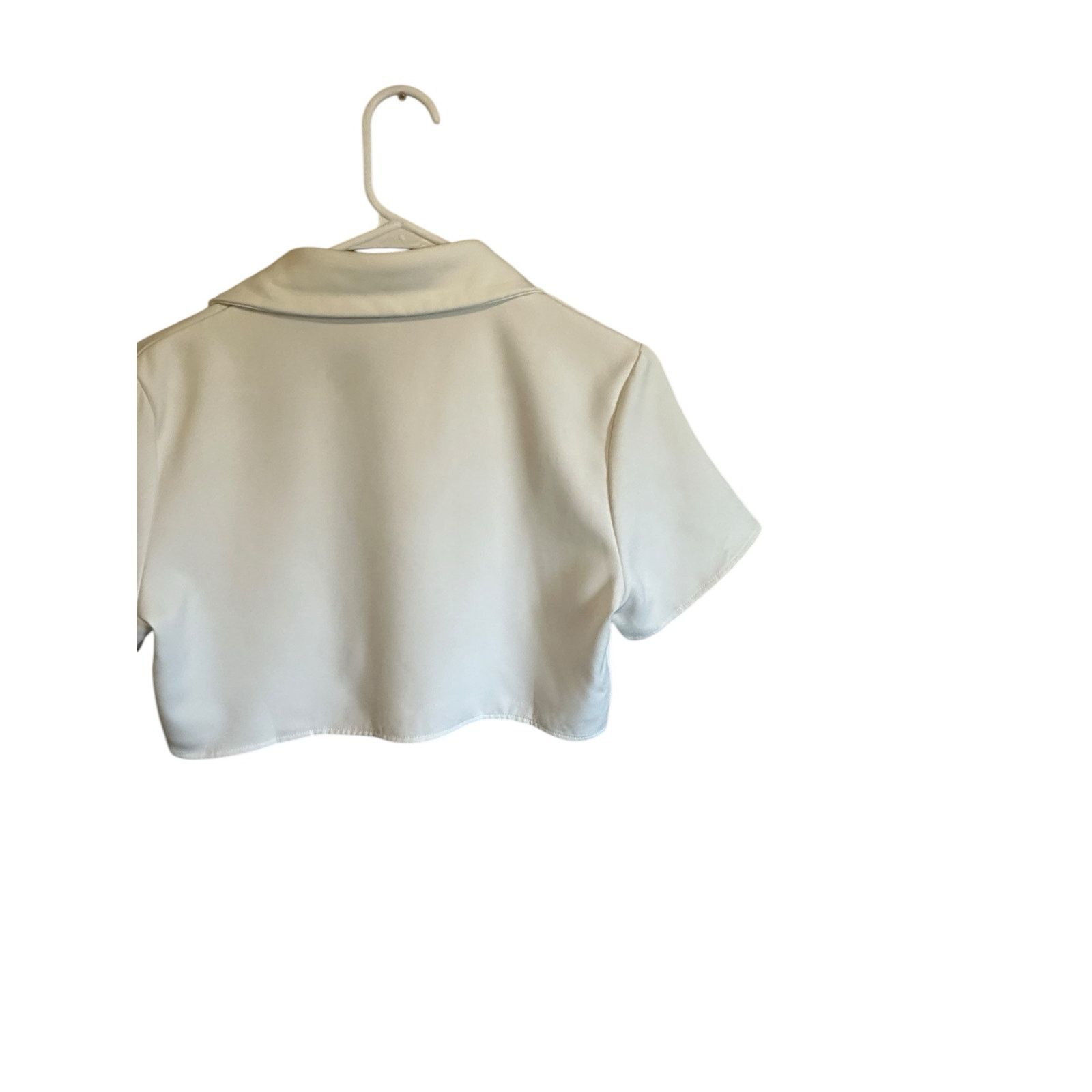 Other Micas White Cropped Short Sleeve Collared Button Up Blouse Size M / US 6-8 / IT 42-44 - 7 Thumbnail