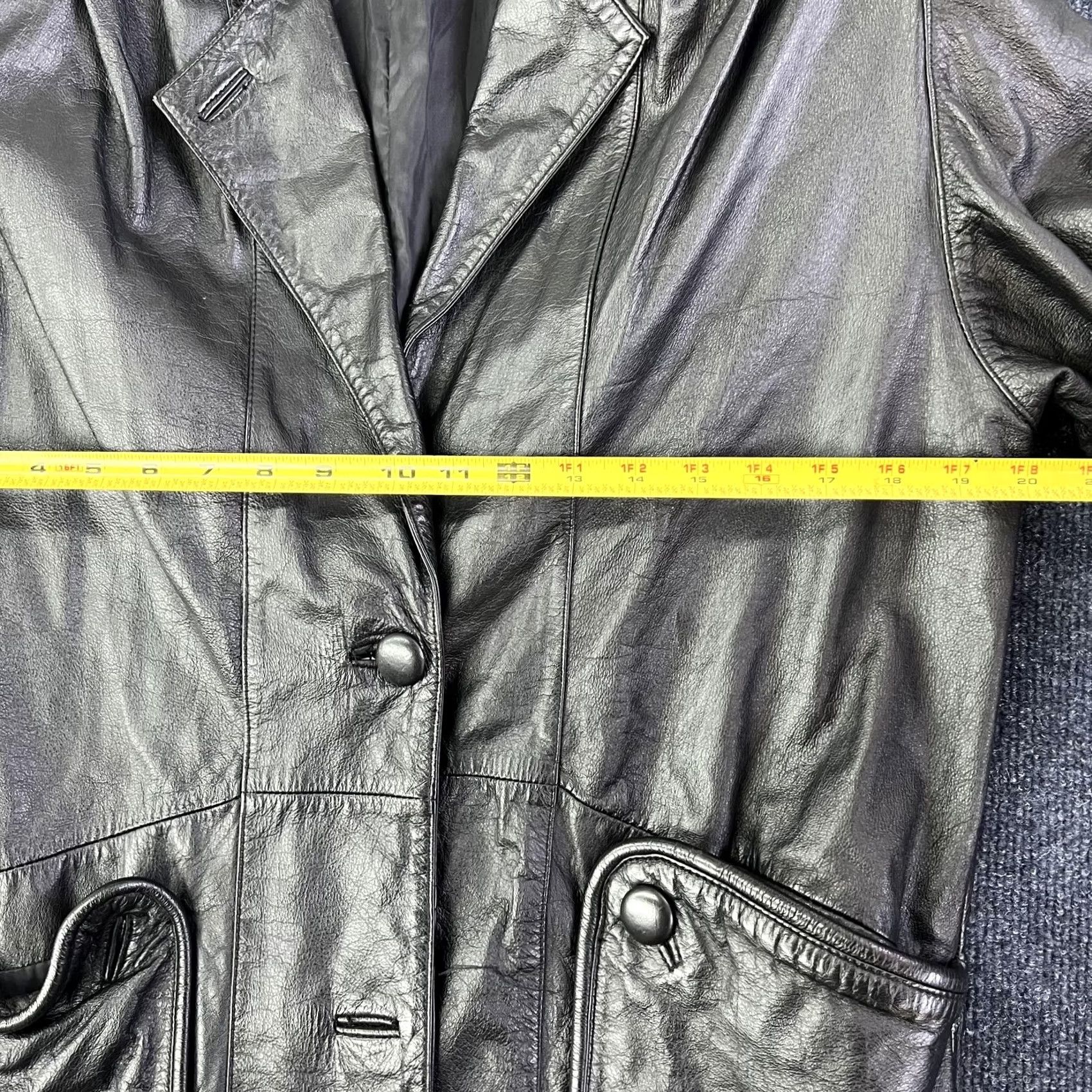 Vintage Brandon Thomas Coat Womens S Black Leather Button Front Mid-Length Overcoat Size S / US 4 / IT 40 - 6 Thumbnail