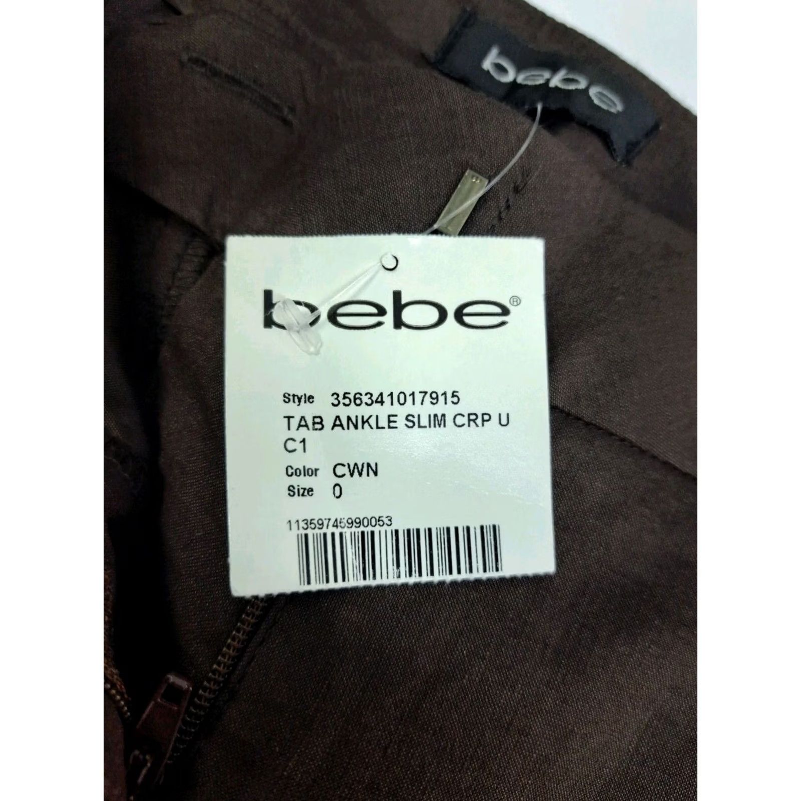 Bebe NWT bebe Womens Tab Ankle Slim Crop Pants Brown Size 0 #6801 Size 27" / US 4 / IT 40 - 3 Thumbnail