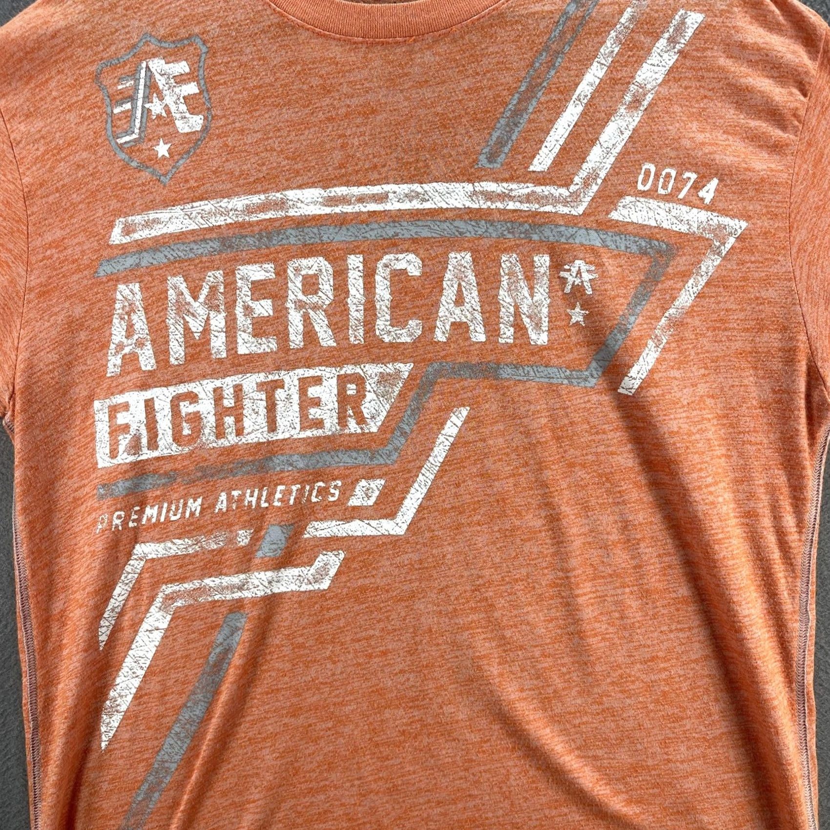 Vintage American Fighter Shirt Mens Large Orange Premium Athletics Graphic Tee Buckle Size US L / EU 52-54 / 3 - 3 Thumbnail
