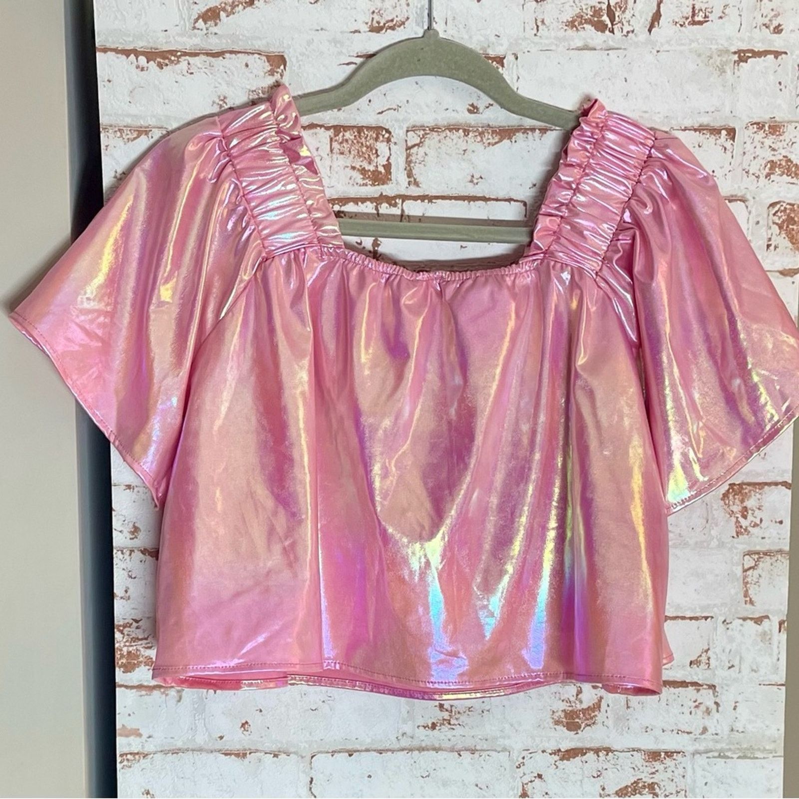 J.Crew QUEEN OF SPARKLES Shimmering Pink Crop Top Size M / US 6-8 / IT 42-44 - 6 Thumbnail
