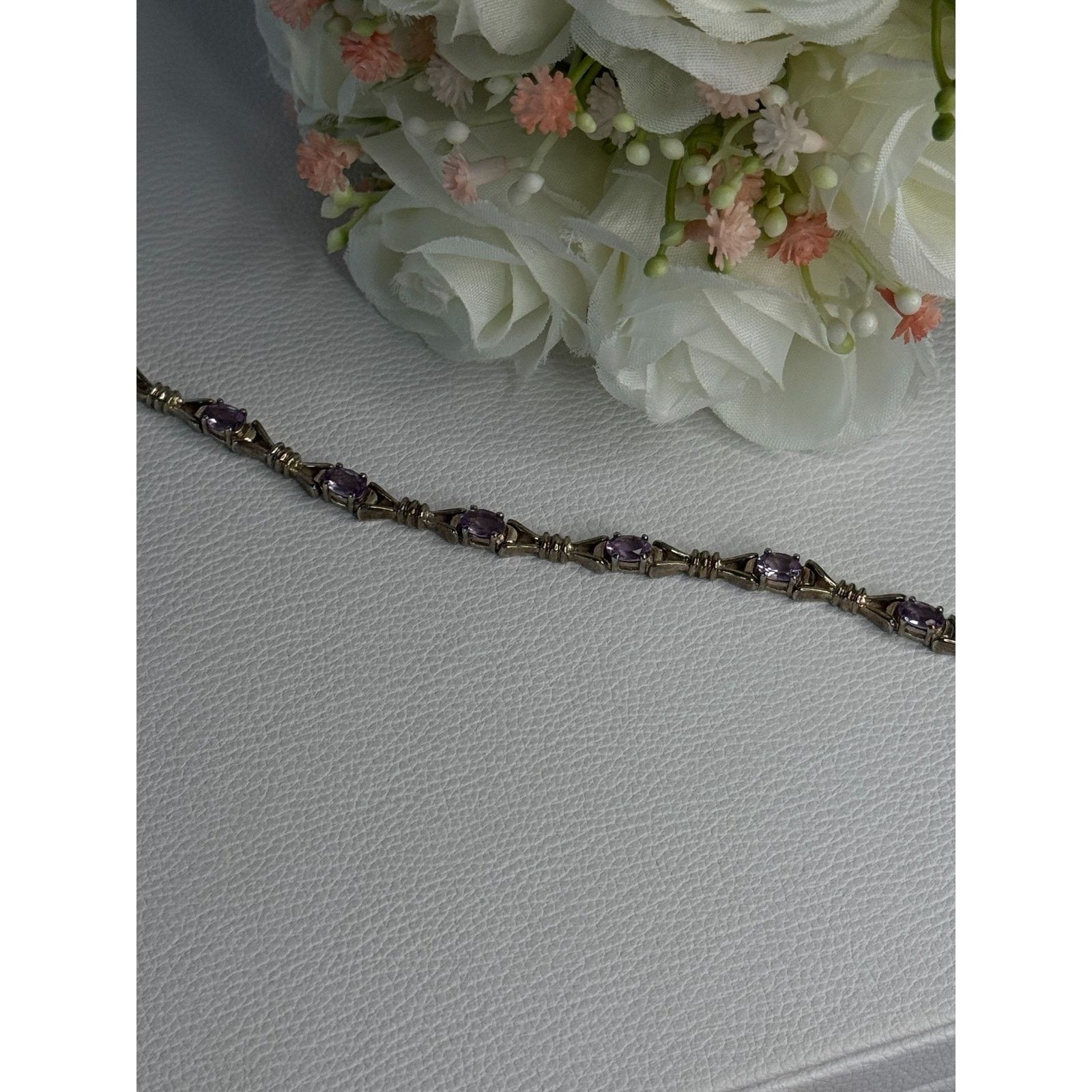 Jewelry 925 STERLING SILVER AMETHYST BRACELET LENGTH 7.5 Size ONE SIZE - 2 Thumbnail