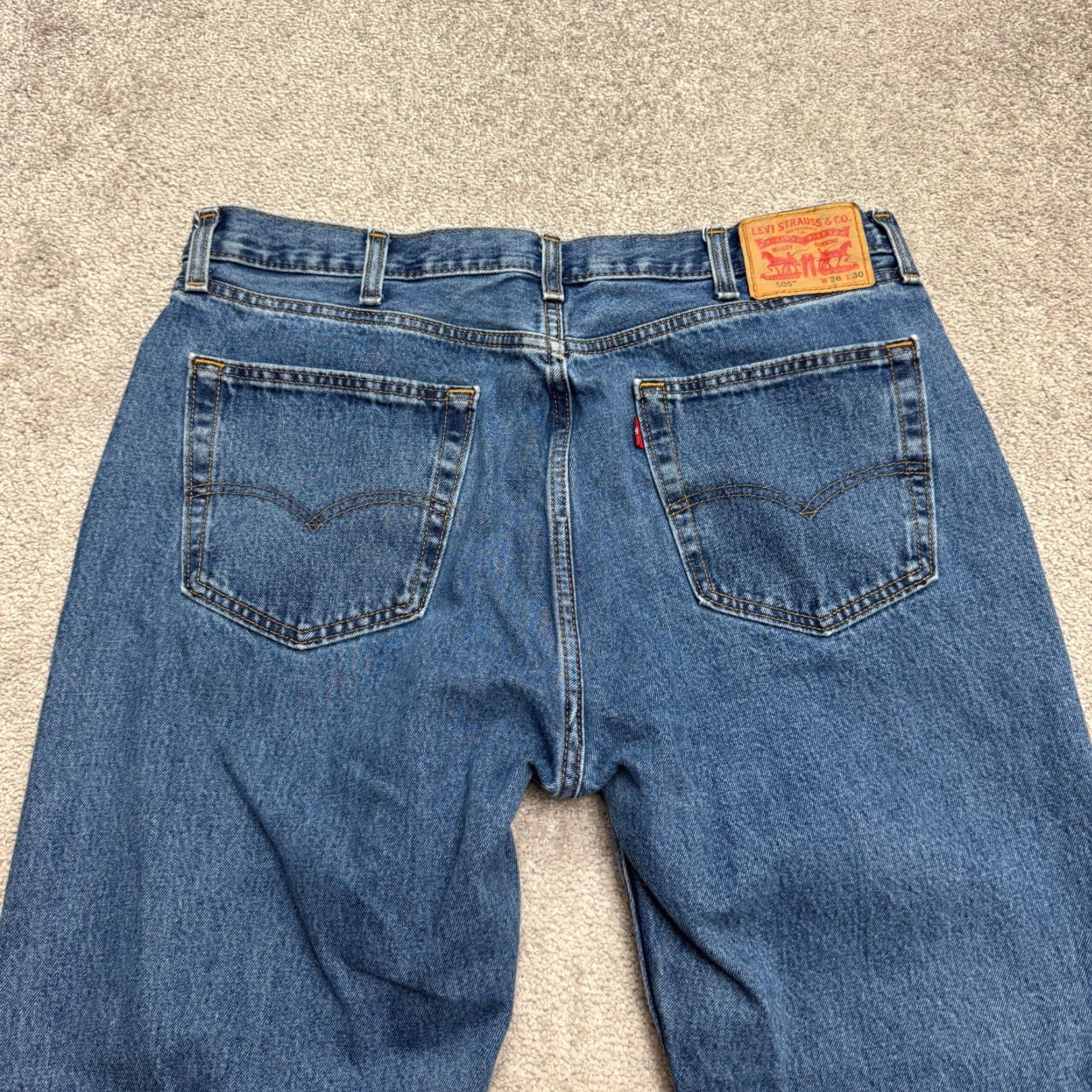 Levi's Levi's 505 Regular Fit Straight Denim Jeans Mens 38x30 Blue Medium Wash Cotton Size US 38 / EU 54 - 4 Thumbnail