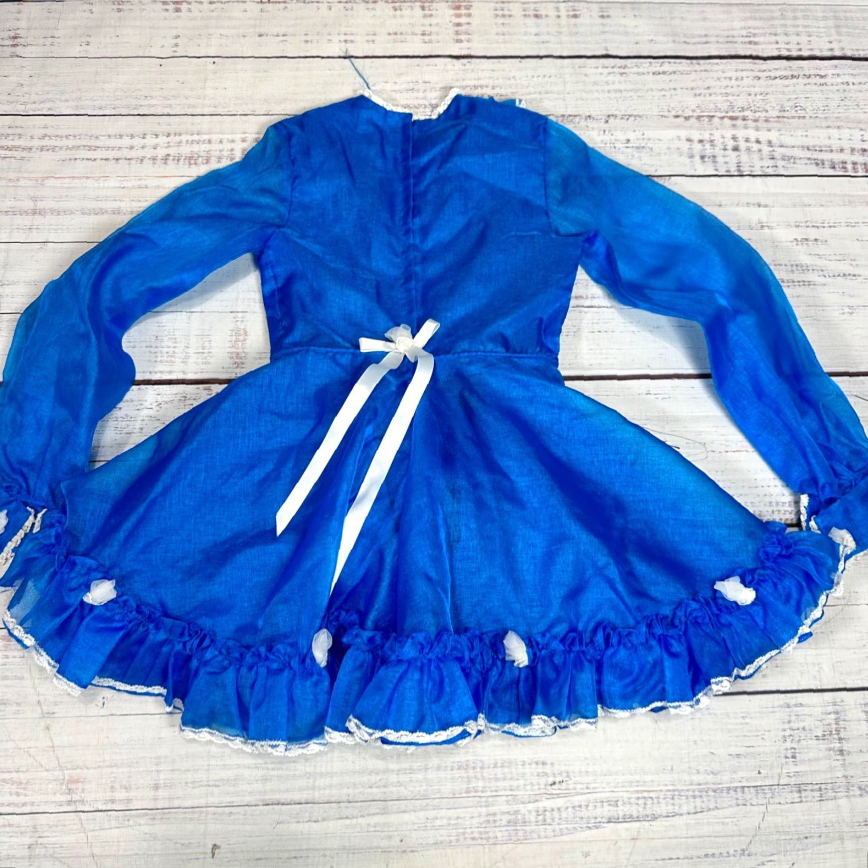 Vintage Vintage Girls Long Sleeve Dress Circle Blue 6 Polyester Lace Trim Size US S / EU 44-46 / 1 - 5 Thumbnail