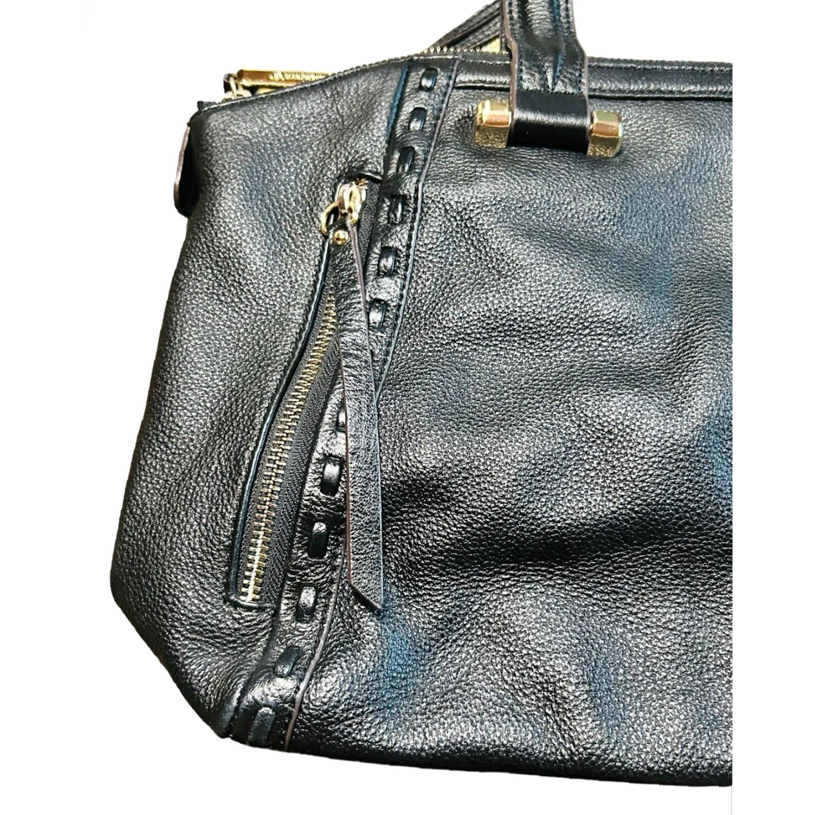 Vintage VINTAGE Black Pebbled Leather Shoulder Bag Hobo Purse Handbag Zippers Women B. Makowsky Size ONE SIZE - 3 Thumbnail